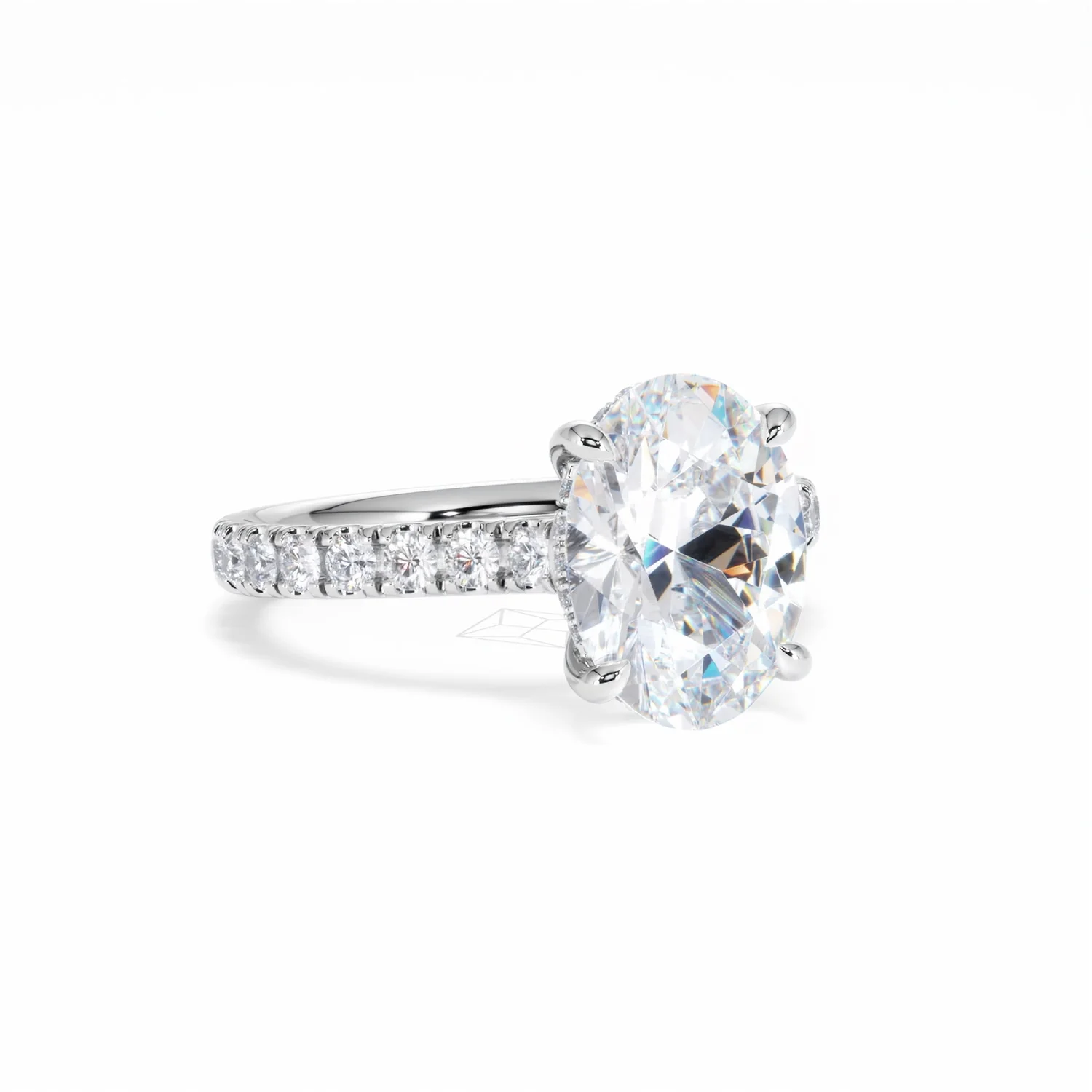 Amora Oval 3.00ct Hidden Halo Lab Diamond Engagement Ring With Side Stones Set in 18K White Gold - Image 14