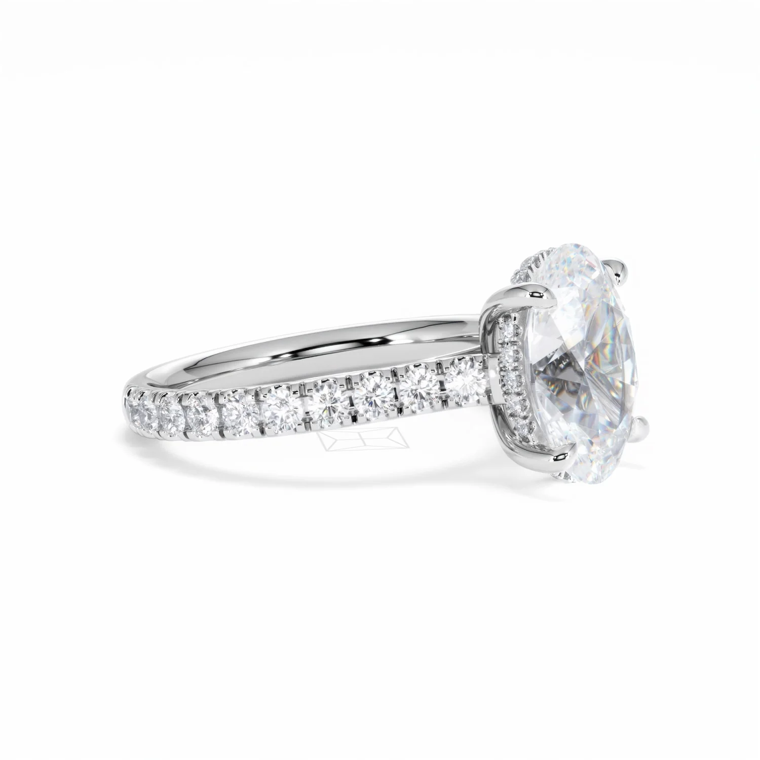 Amora Oval 3.00ct Hidden Halo Lab Diamond Engagement Ring With Side Stones Set in 18K White Gold - Image 21