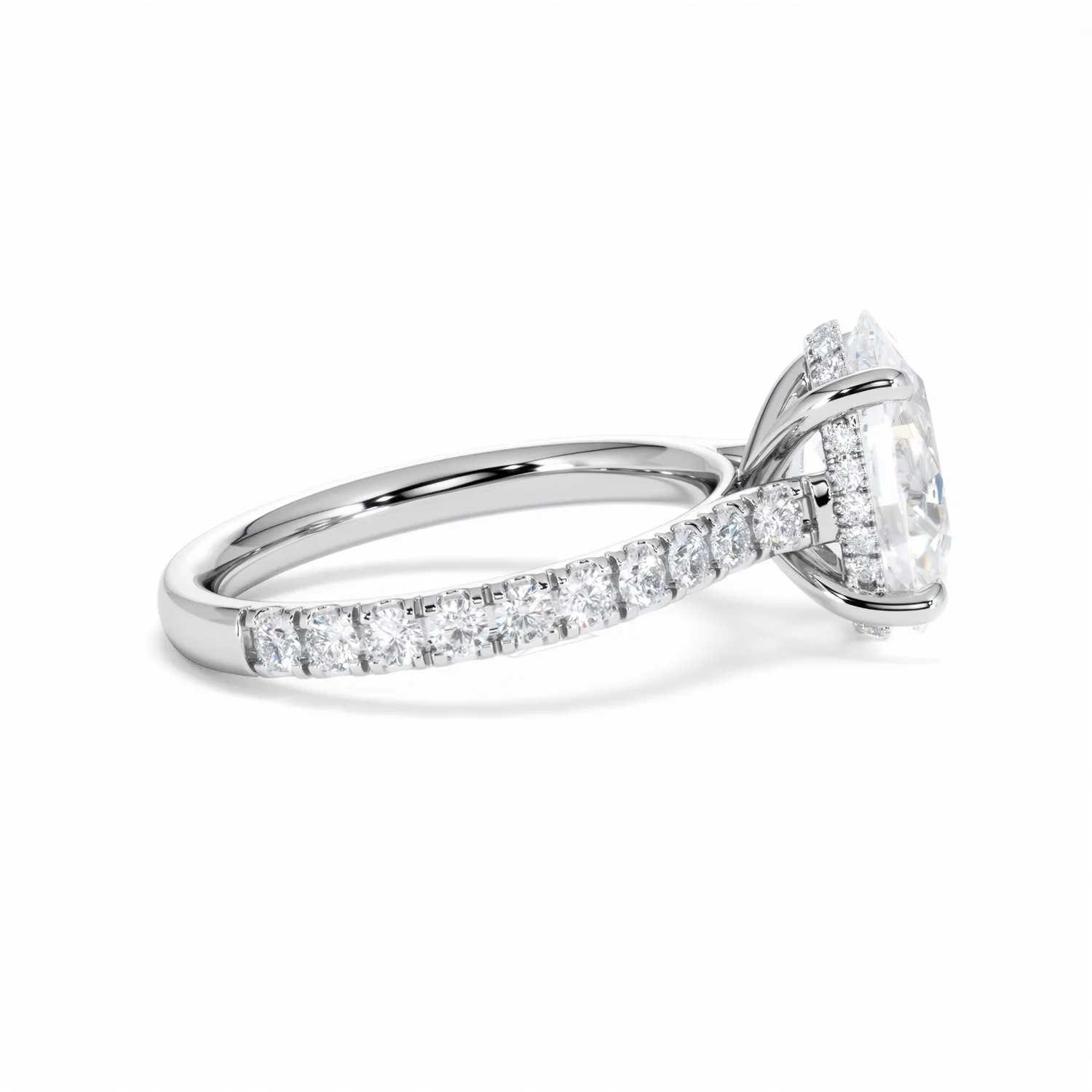 Amora Oval 3.00ct Hidden Halo Lab Diamond Engagement Ring With Side Stones Set in 18K White Gold - Image 29