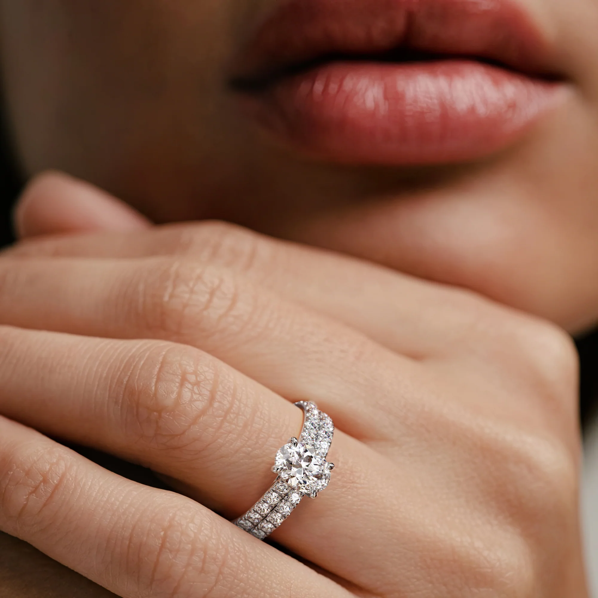 Amora Oval 3.00ct Hidden Halo Lab Diamond Engagement Ring With Side Stones Set in 18K White Gold - Image 4
