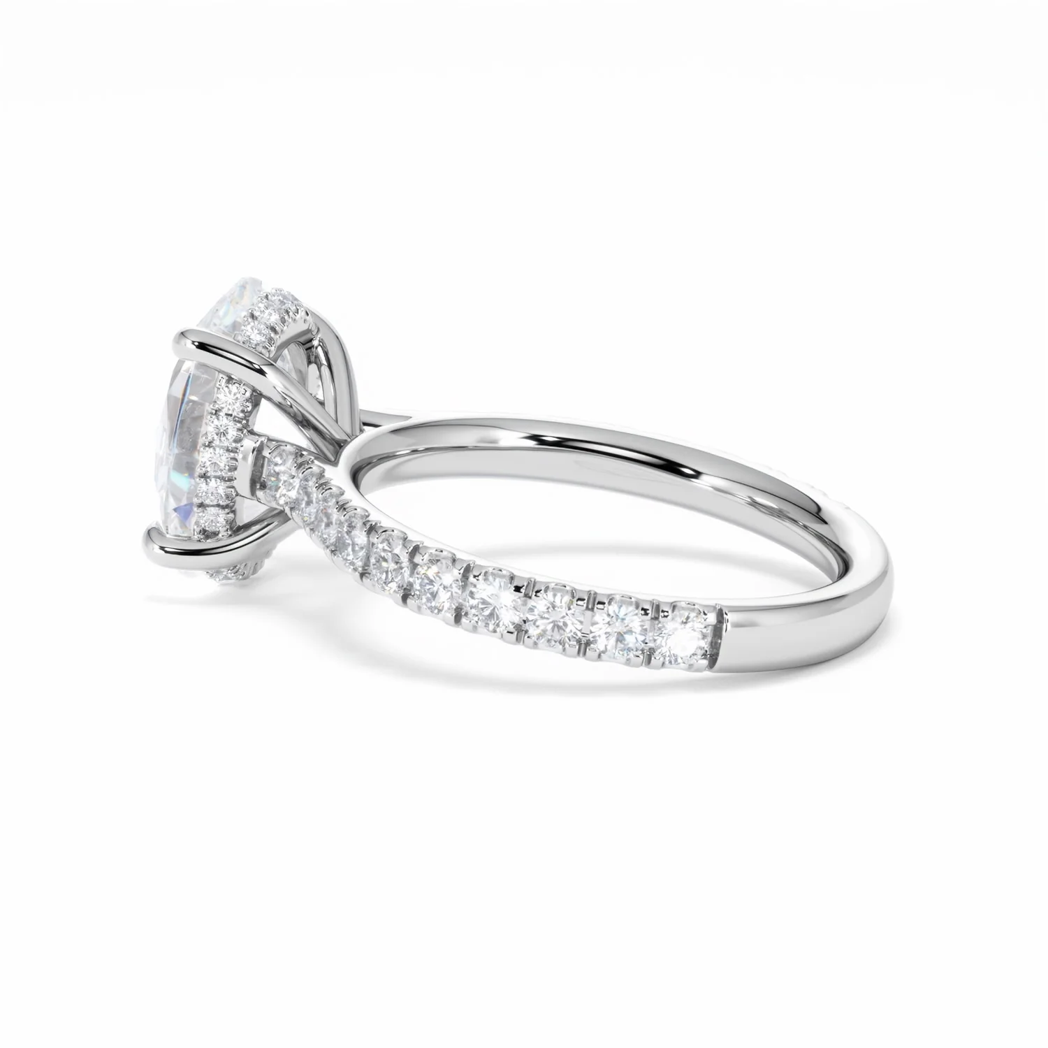 Amora Oval 3.00ct Hidden Halo Lab Diamond Engagement Ring With Side Stones Set in 18K White Gold - Image 64