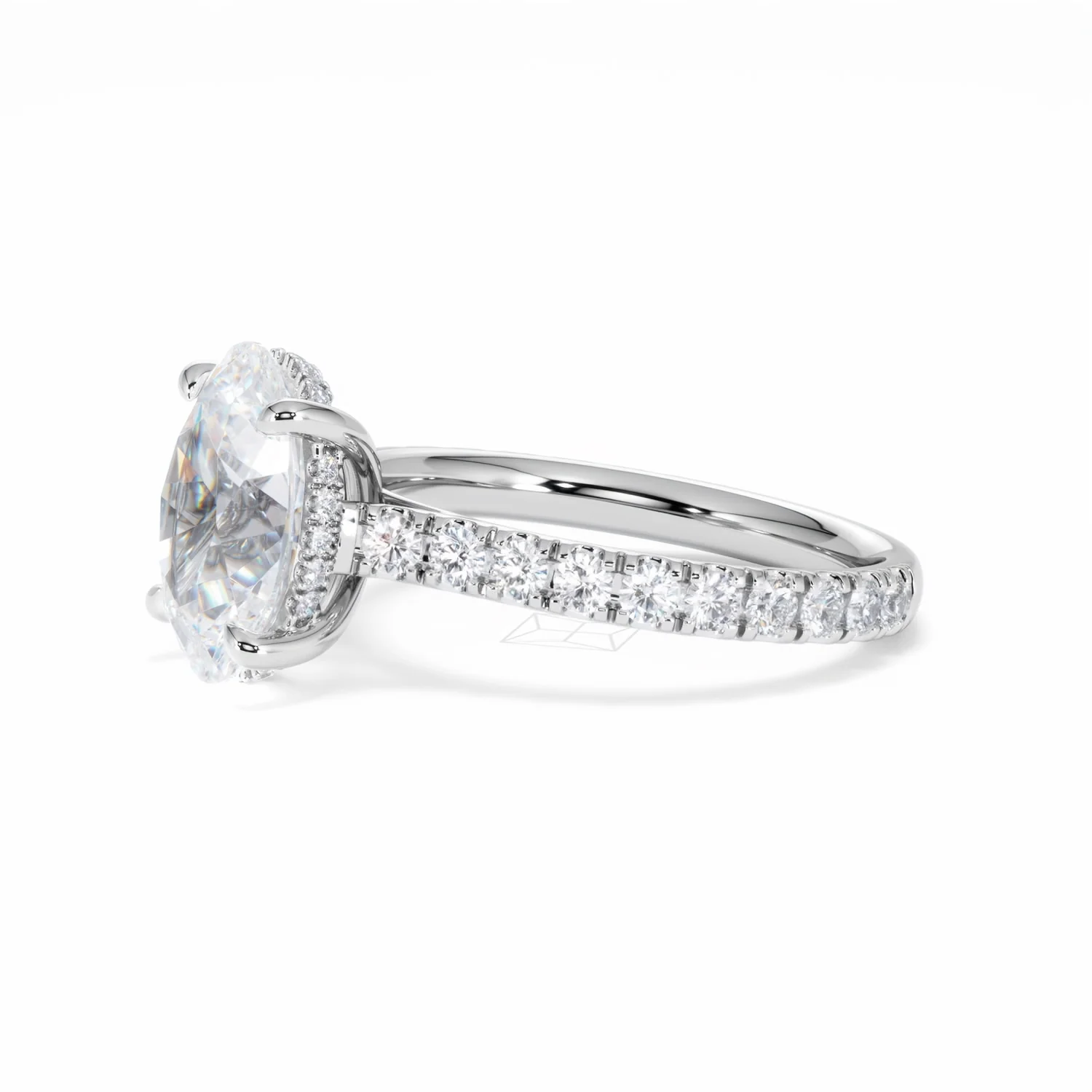 Amora Oval 3.00ct Hidden Halo Lab Diamond Engagement Ring With Side Stones Set in 18K White Gold - Image 75