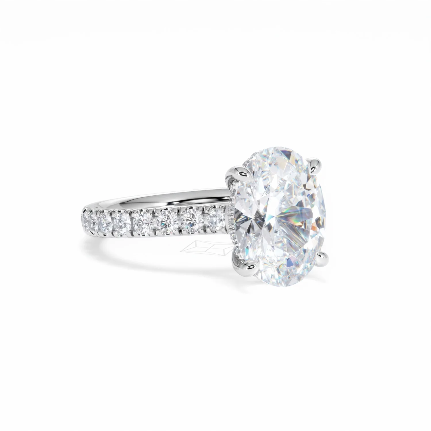 Amora Oval 3.00ct Hidden Halo Lab Diamond Engagement Ring With Side Stones Set in Platinum - Image 14