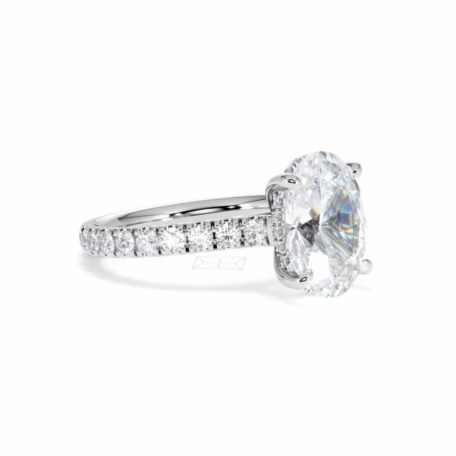 Amora Oval 3.00ct Hidden Halo Lab Diamond Engagement Ring With Side Stones Set in Platinum - Image 17