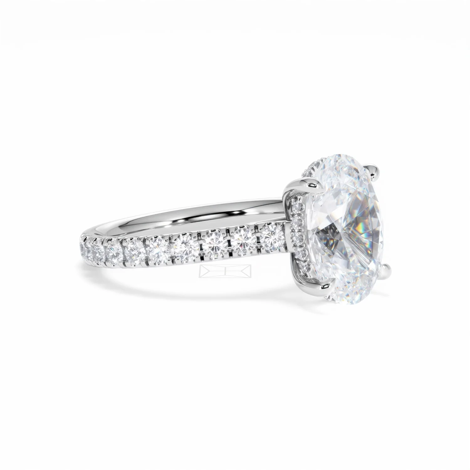 Amora Oval 3.00ct Hidden Halo Lab Diamond Engagement Ring With Side Stones Set in Platinum - Image 18