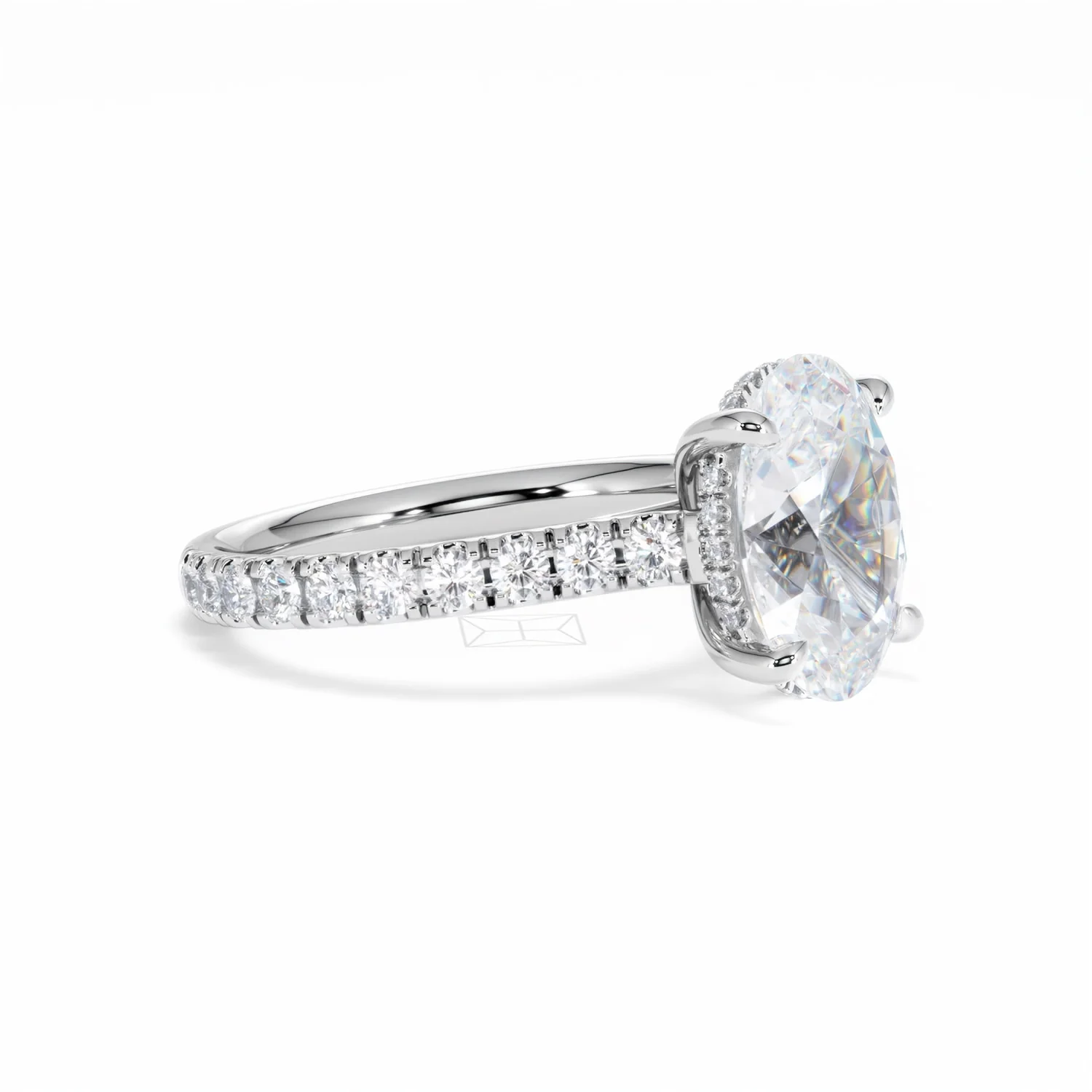 Amora Oval 3.00ct Hidden Halo Lab Diamond Engagement Ring With Side Stones Set in Platinum - Image 19