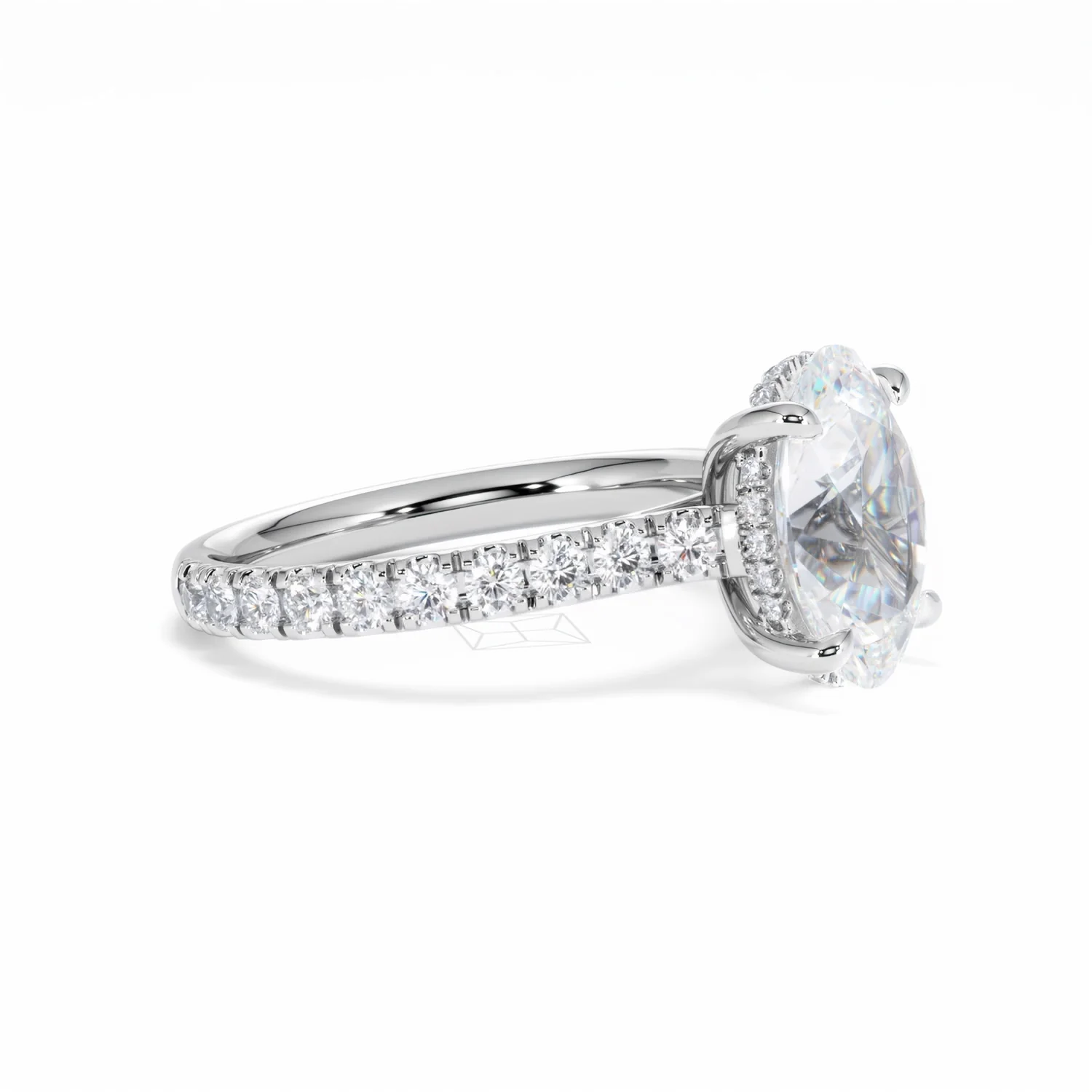 Amora Oval 3.00ct Hidden Halo Lab Diamond Engagement Ring With Side Stones Set in Platinum - Image 21