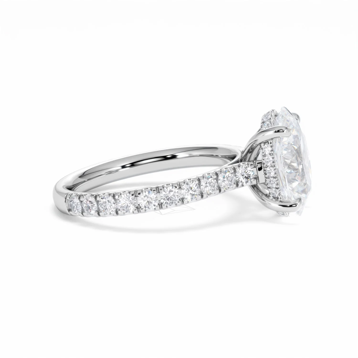 Amora Oval 3.00ct Hidden Halo Lab Diamond Engagement Ring With Side Stones Set in Platinum - Image 25