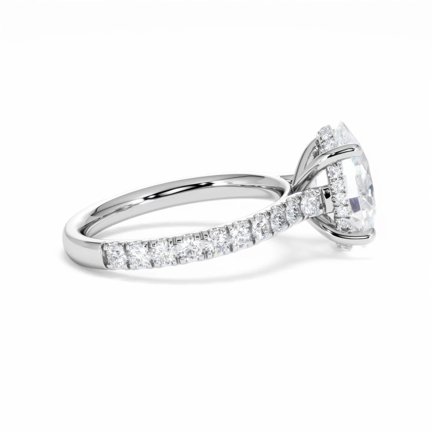 Amora Oval 3.00ct Hidden Halo Lab Diamond Engagement Ring With Side Stones Set in Platinum - Image 29