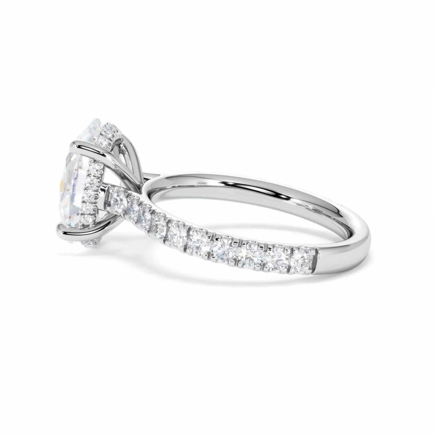 Amora Oval 3.00ct Hidden Halo Lab Diamond Engagement Ring With Side Stones Set in Platinum - Image 65