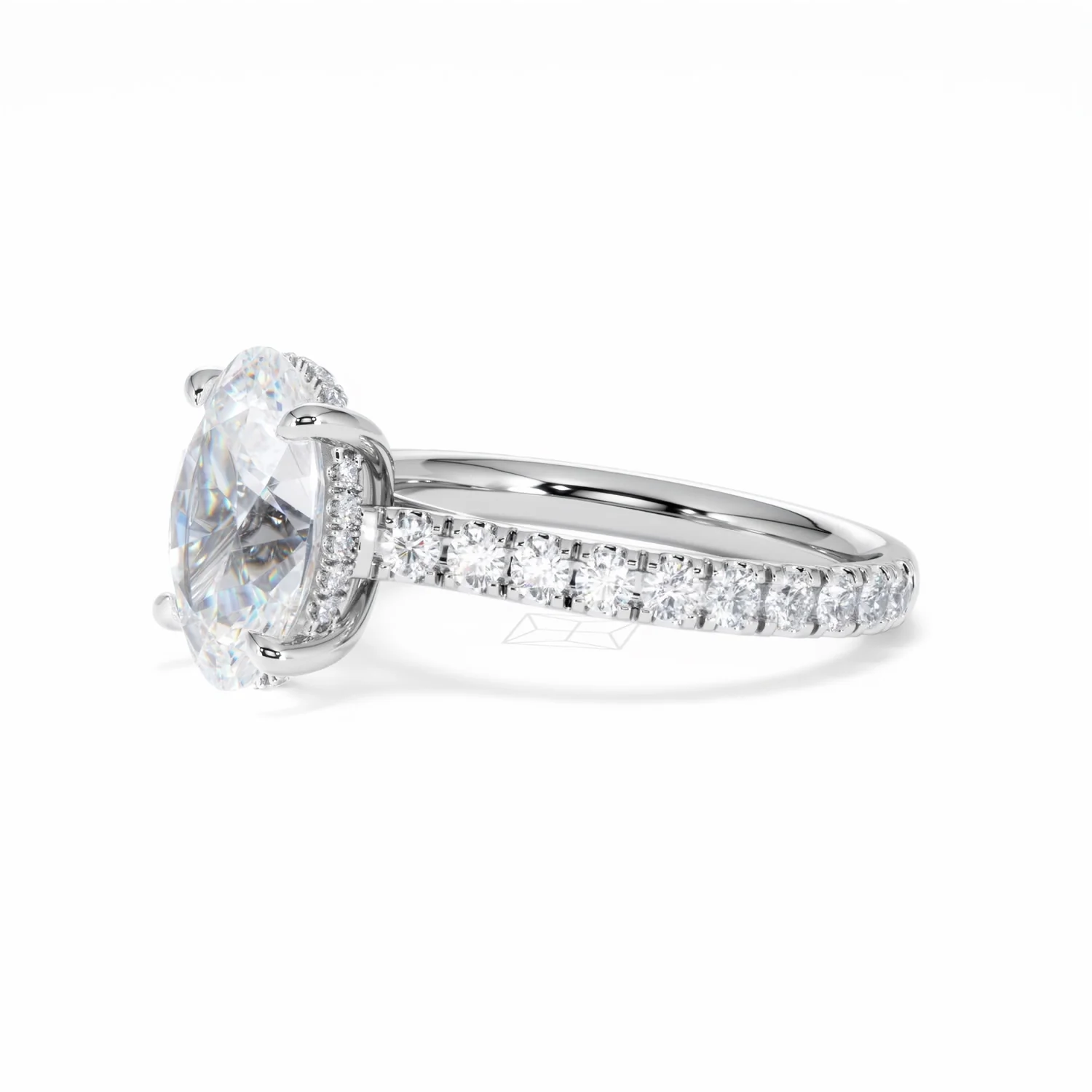 Amora Oval 3.00ct Hidden Halo Lab Diamond Engagement Ring With Side Stones Set in Platinum - Image 75