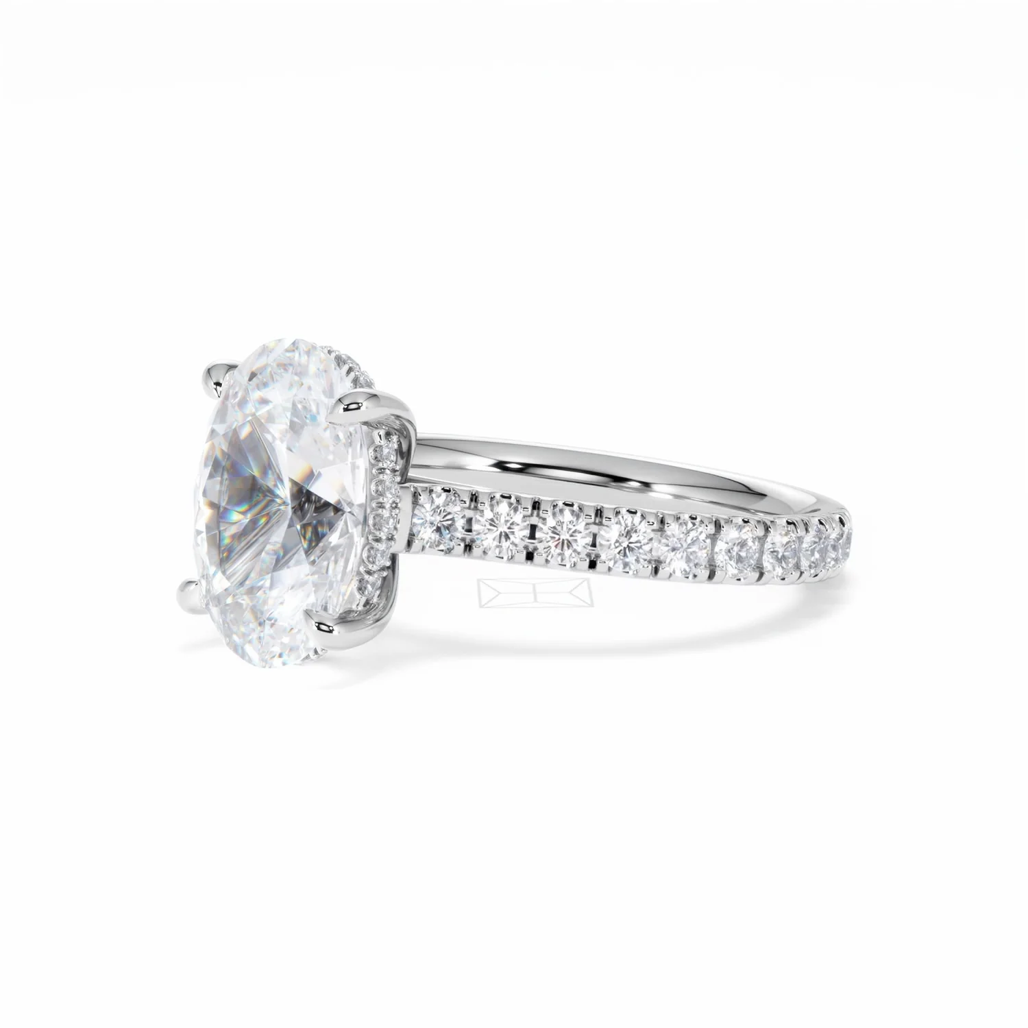 Amora Oval 3.00ct Hidden Halo Lab Diamond Engagement Ring With Side Stones Set in Platinum - Image 78