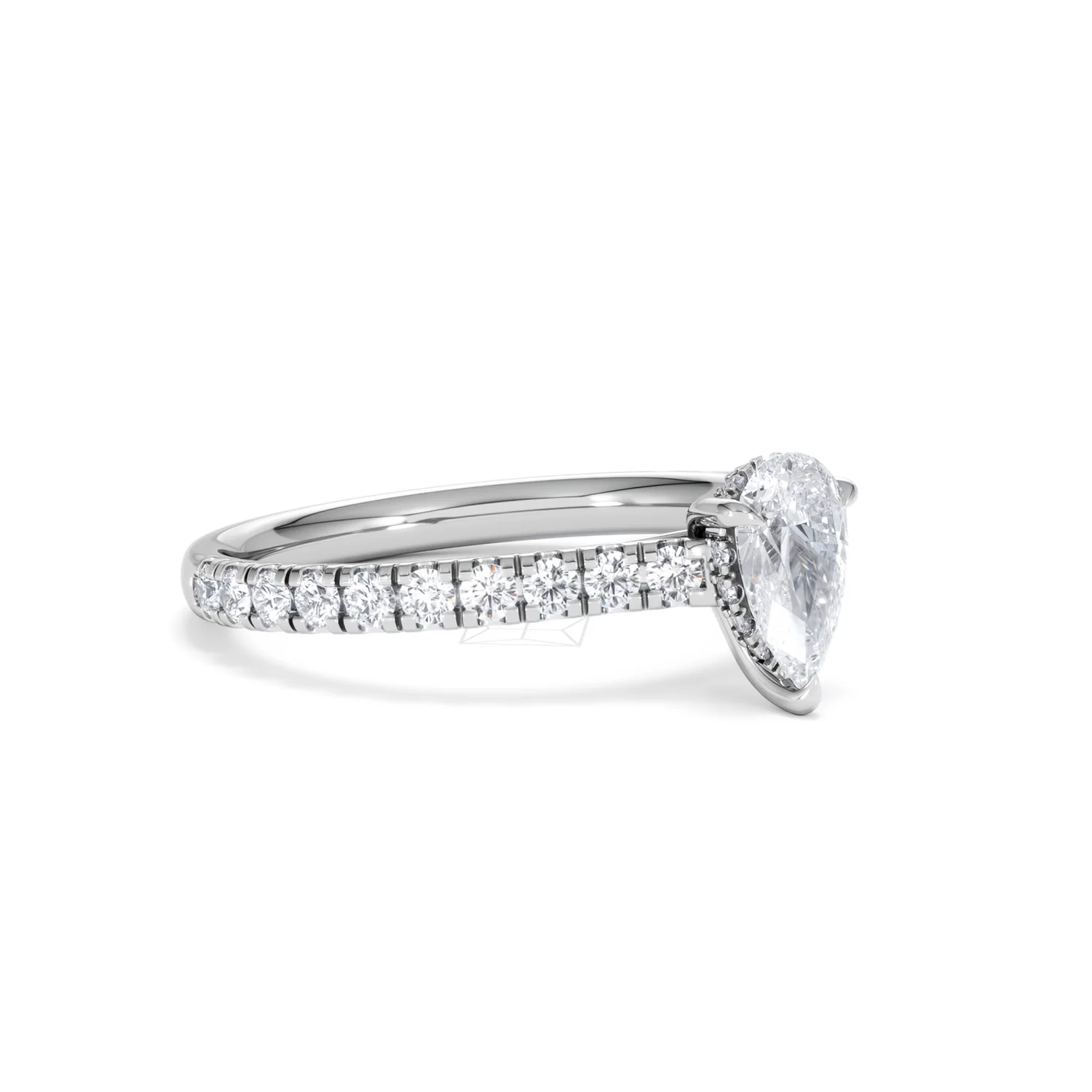 Amora Pear 0.97ct Hidden Halo Lab Diamond Engagement Ring With Side Stones Set in 18K Platinum - Image 17