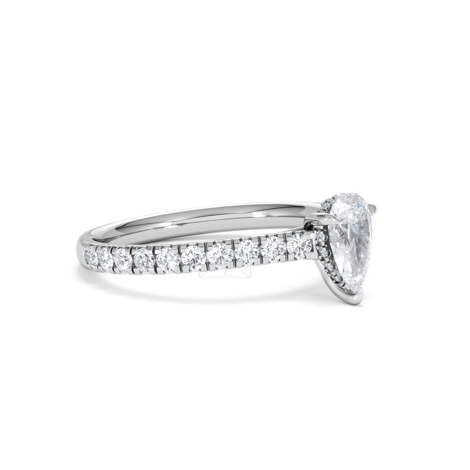 Amora Pear 0.97ct Hidden Halo Lab Diamond Engagement Ring With Side Stones Set in 18K Platinum - Image 18