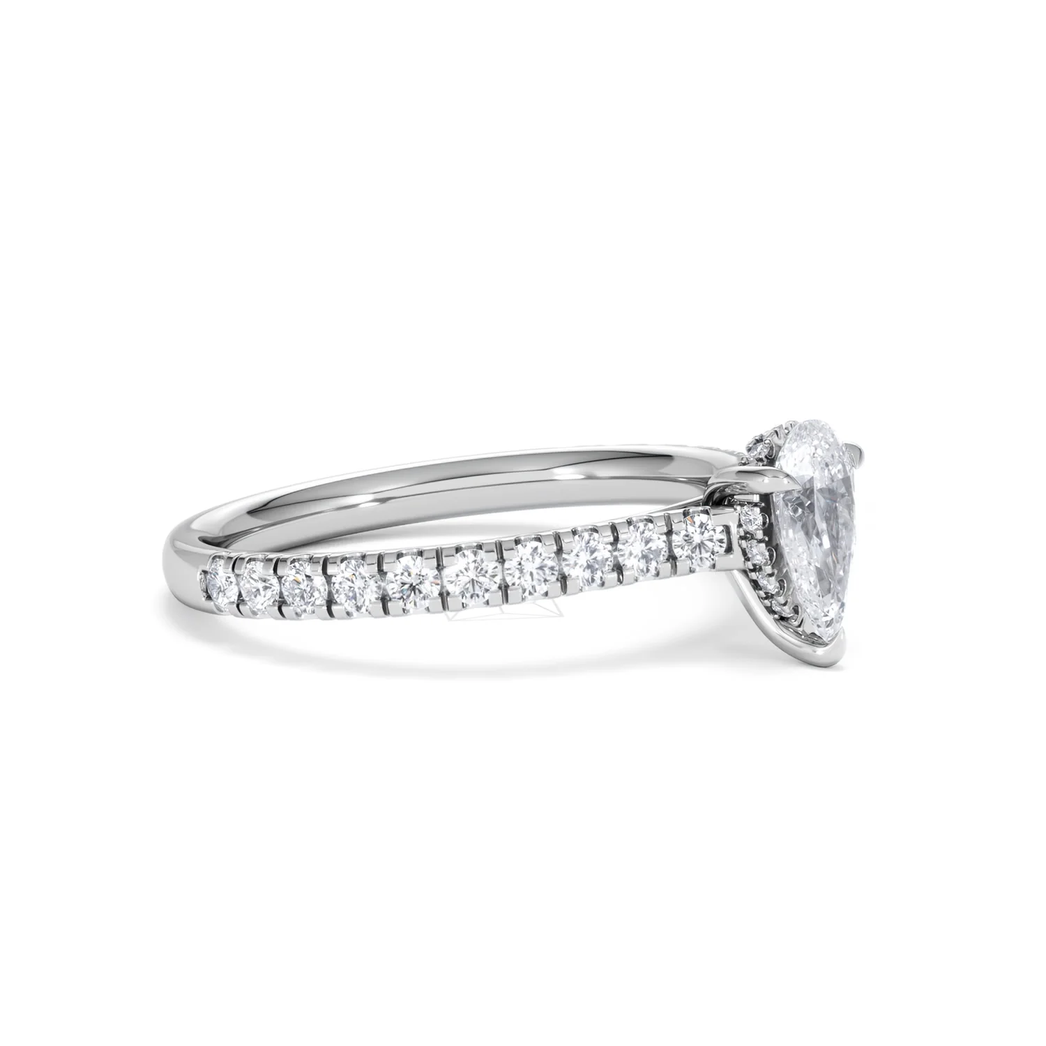 Amora Pear 0.97ct Hidden Halo Lab Diamond Engagement Ring With Side Stones Set in 18K Platinum - Image 20