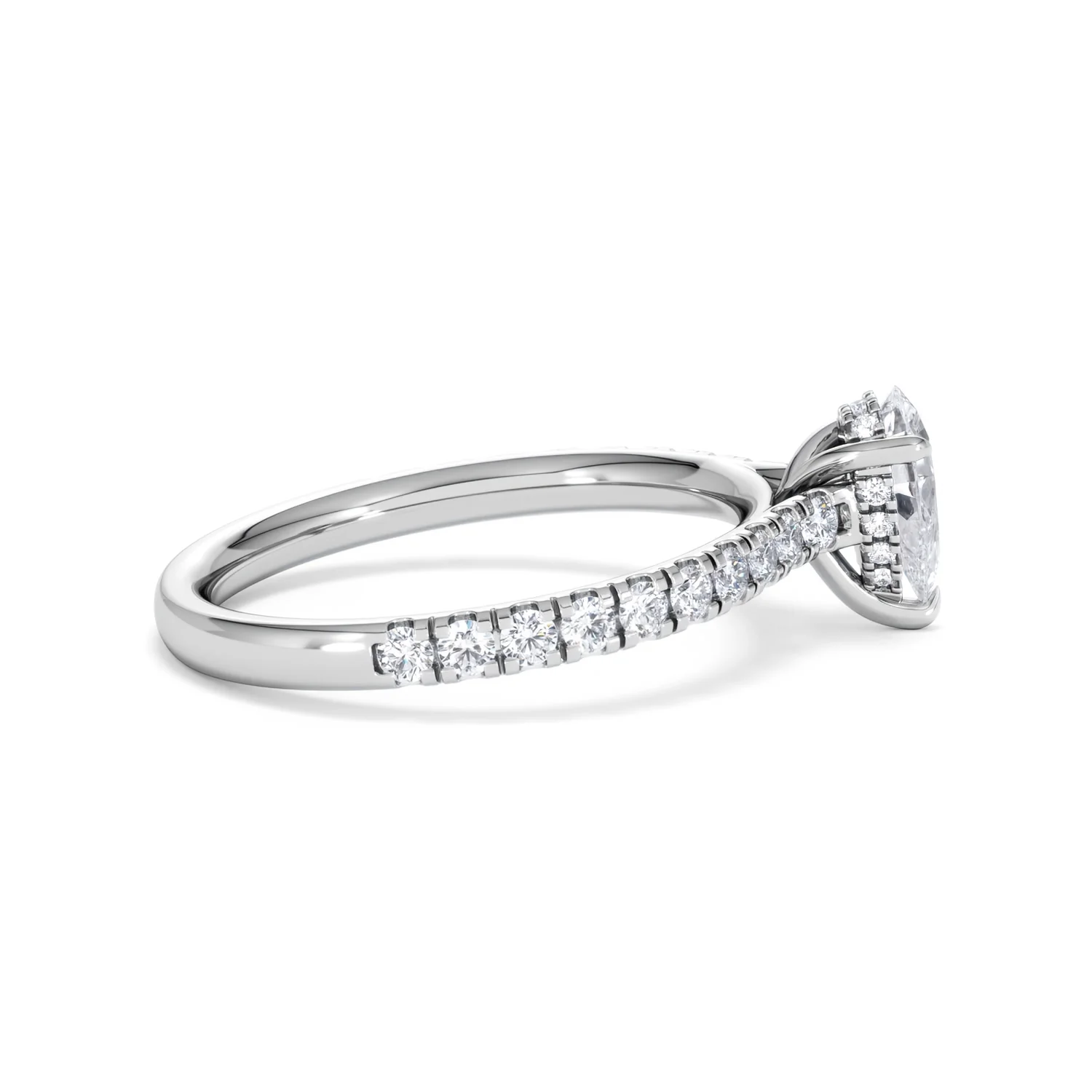 Amora Pear 0.97ct Hidden Halo Lab Diamond Engagement Ring With Side Stones Set in 18K Platinum - Image 29