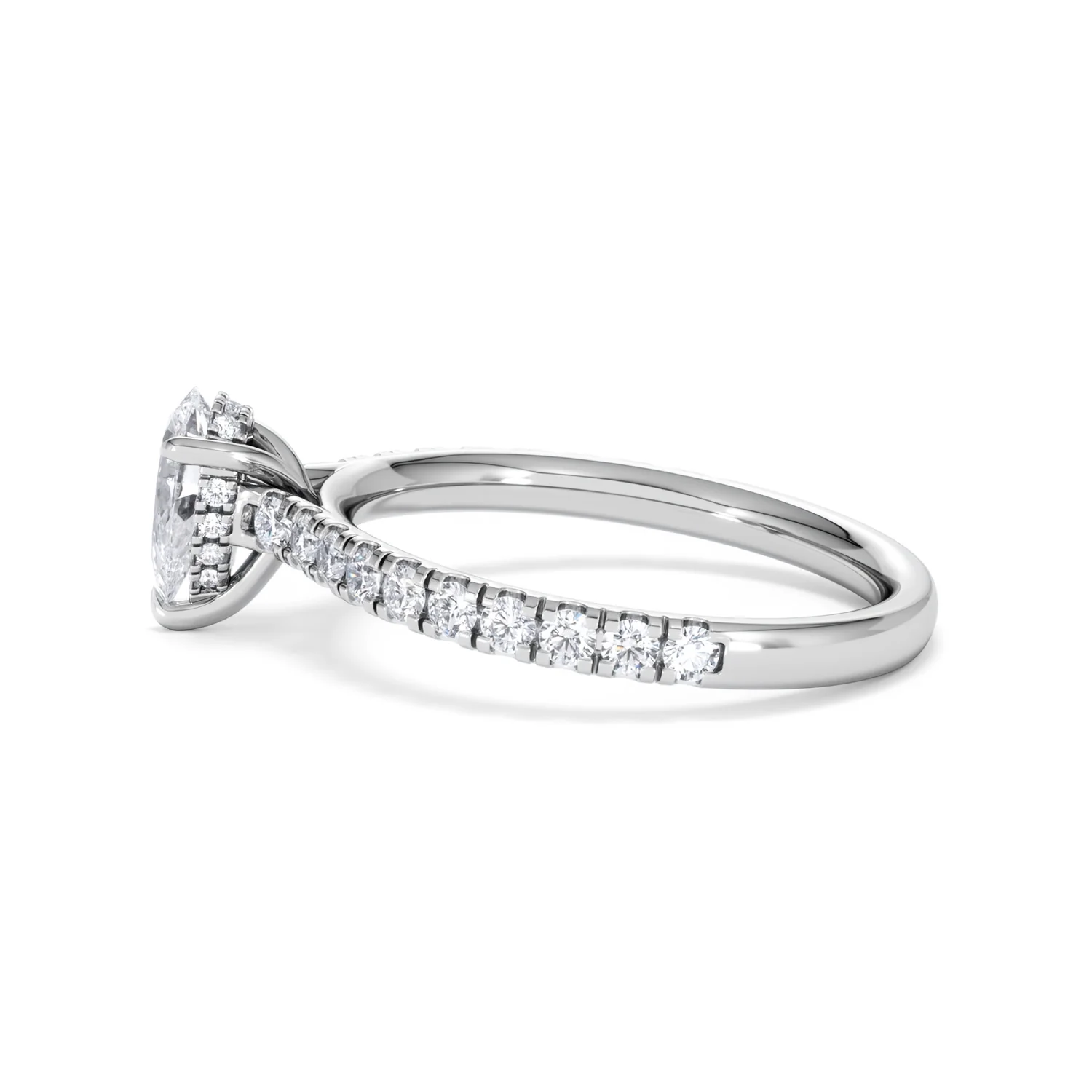 Amora Pear 0.97ct Hidden Halo Lab Diamond Engagement Ring With Side Stones Set in 18K Platinum - Image 67