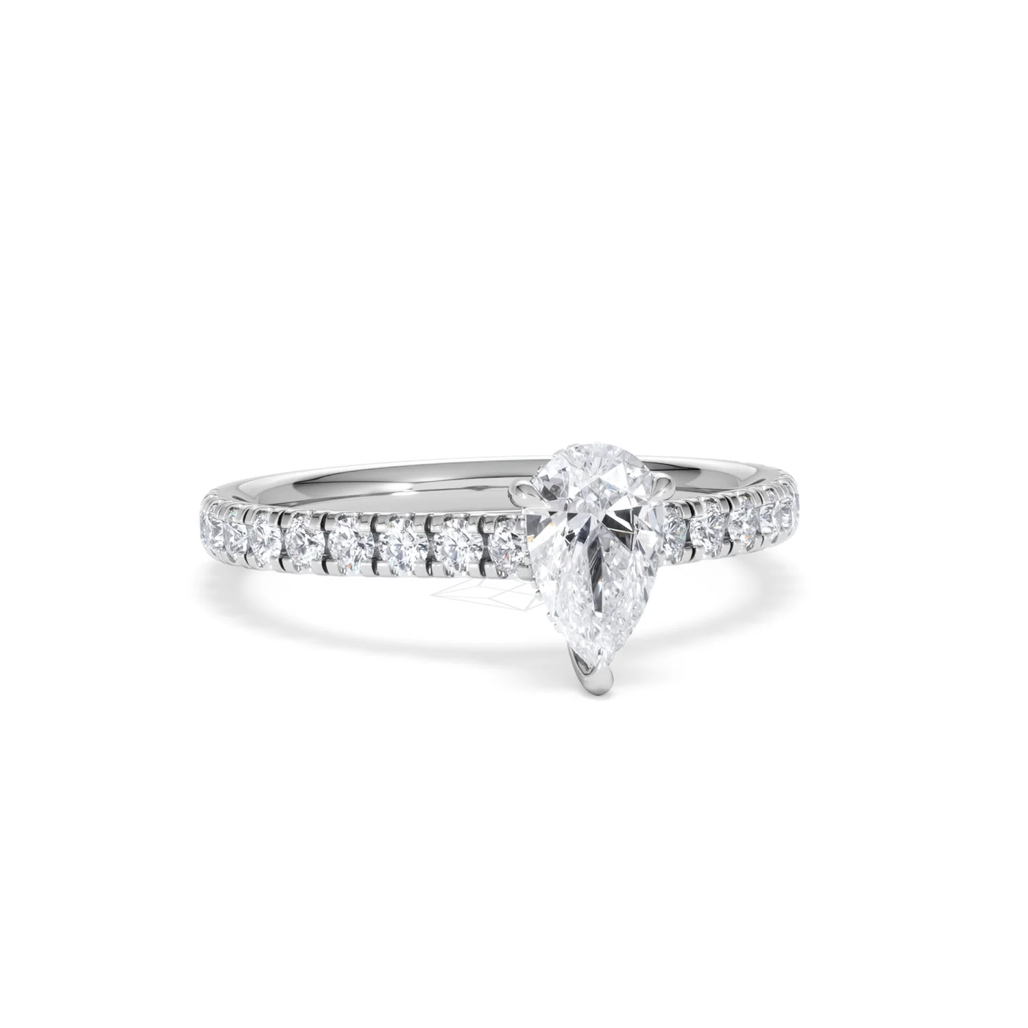 Amora Pear 0.97ct Hidden Halo Lab Diamond Engagement Ring With Side Stones Set in 18K White Gold - Image 11