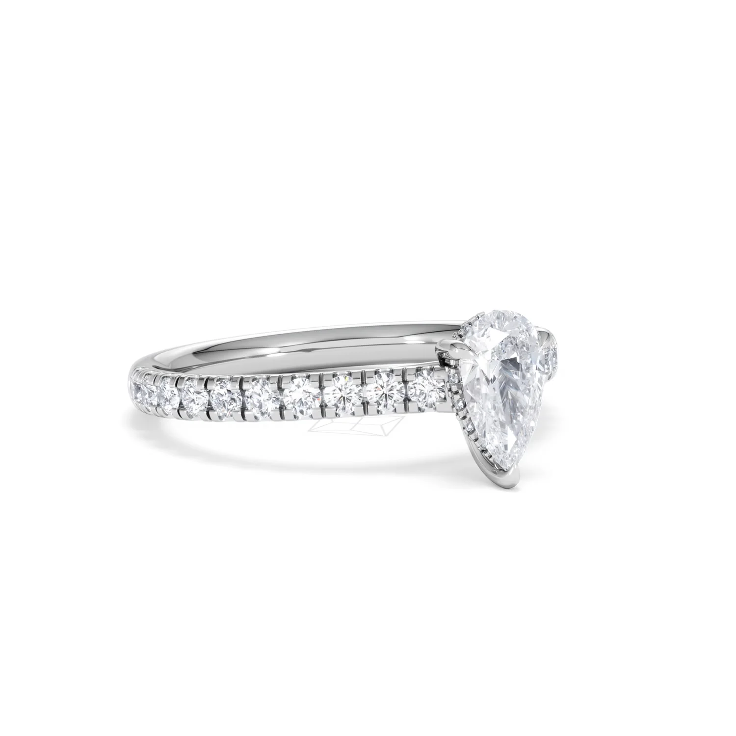 Amora Pear 0.97ct Hidden Halo Lab Diamond Engagement Ring With Side Stones Set in 18K White Gold - Image 15