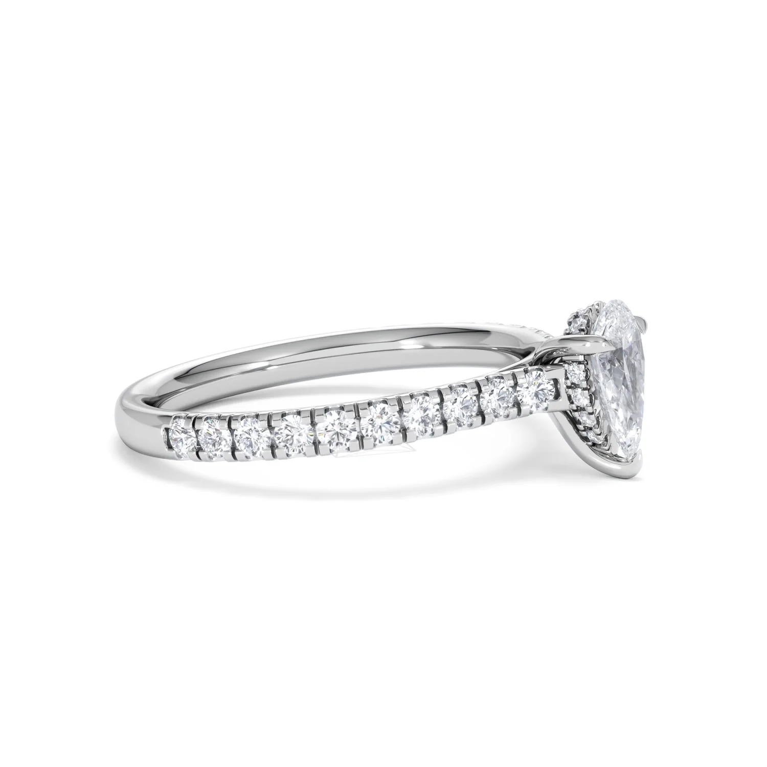 Amora Pear 0.97ct Hidden Halo Lab Diamond Engagement Ring With Side Stones Set in 18K White Gold - Image 22