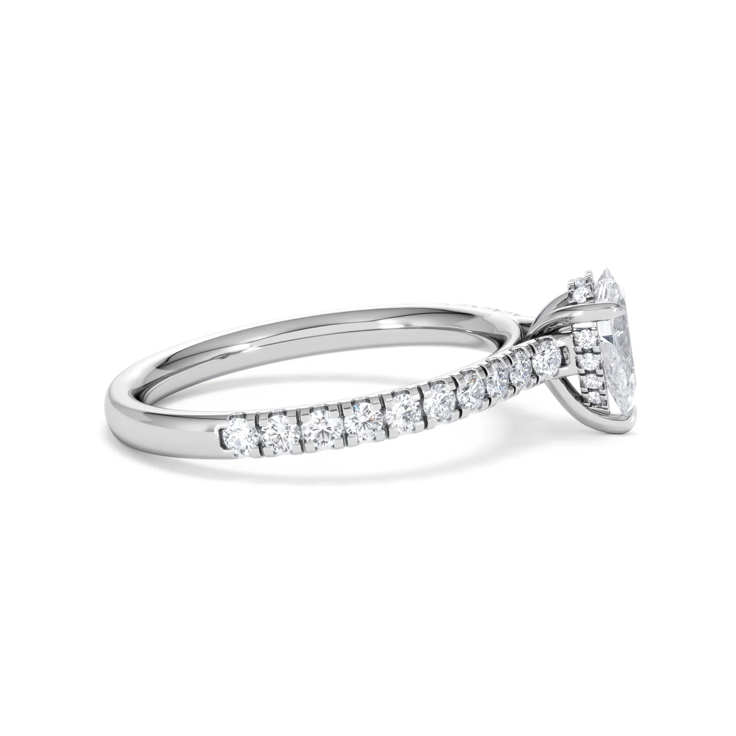 Amora Pear 0.97ct Hidden Halo Lab Diamond Engagement Ring With Side Stones Set in 18K White Gold - Image 27