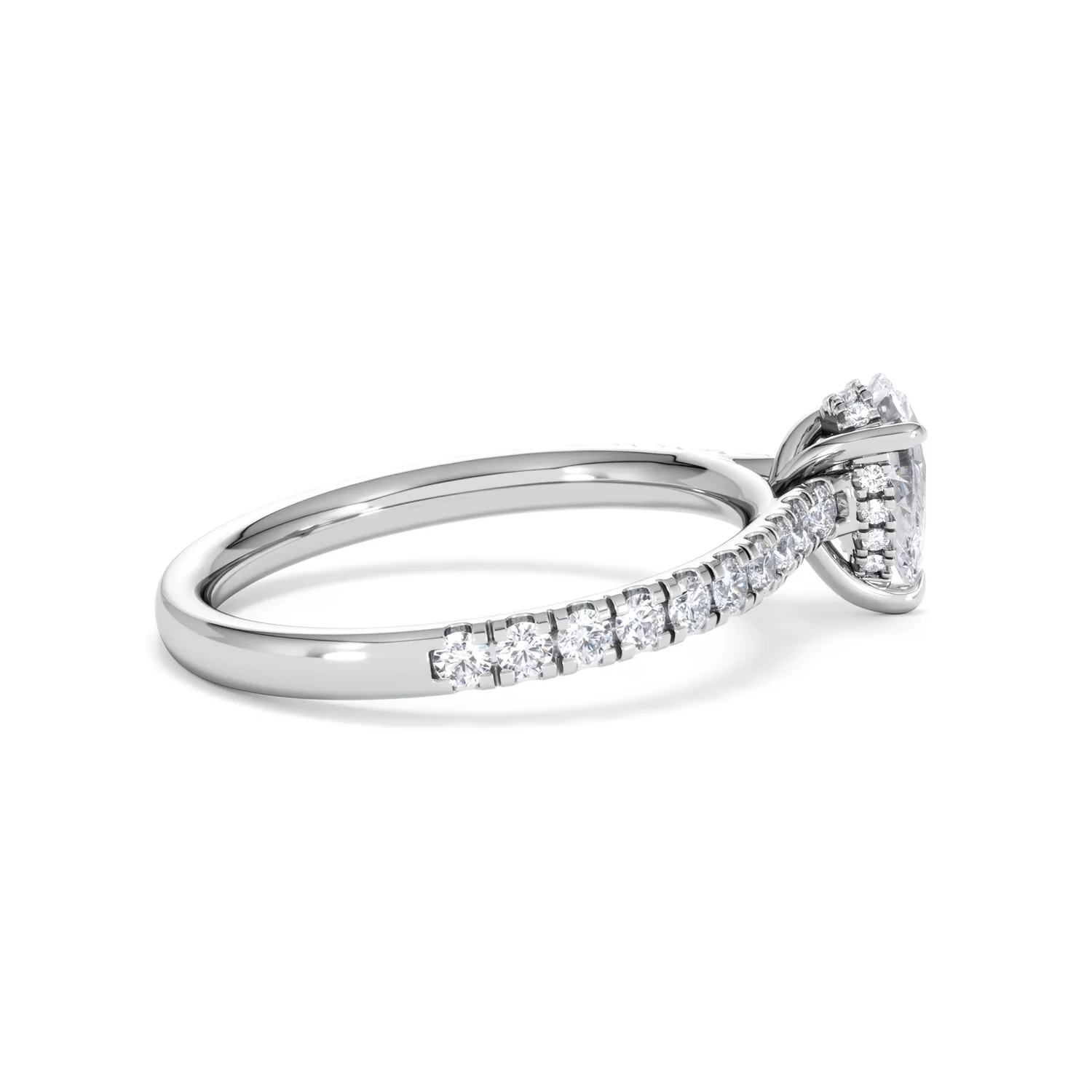 Amora Pear 0.97ct Hidden Halo Lab Diamond Engagement Ring With Side Stones Set in 18K White Gold - Image 31