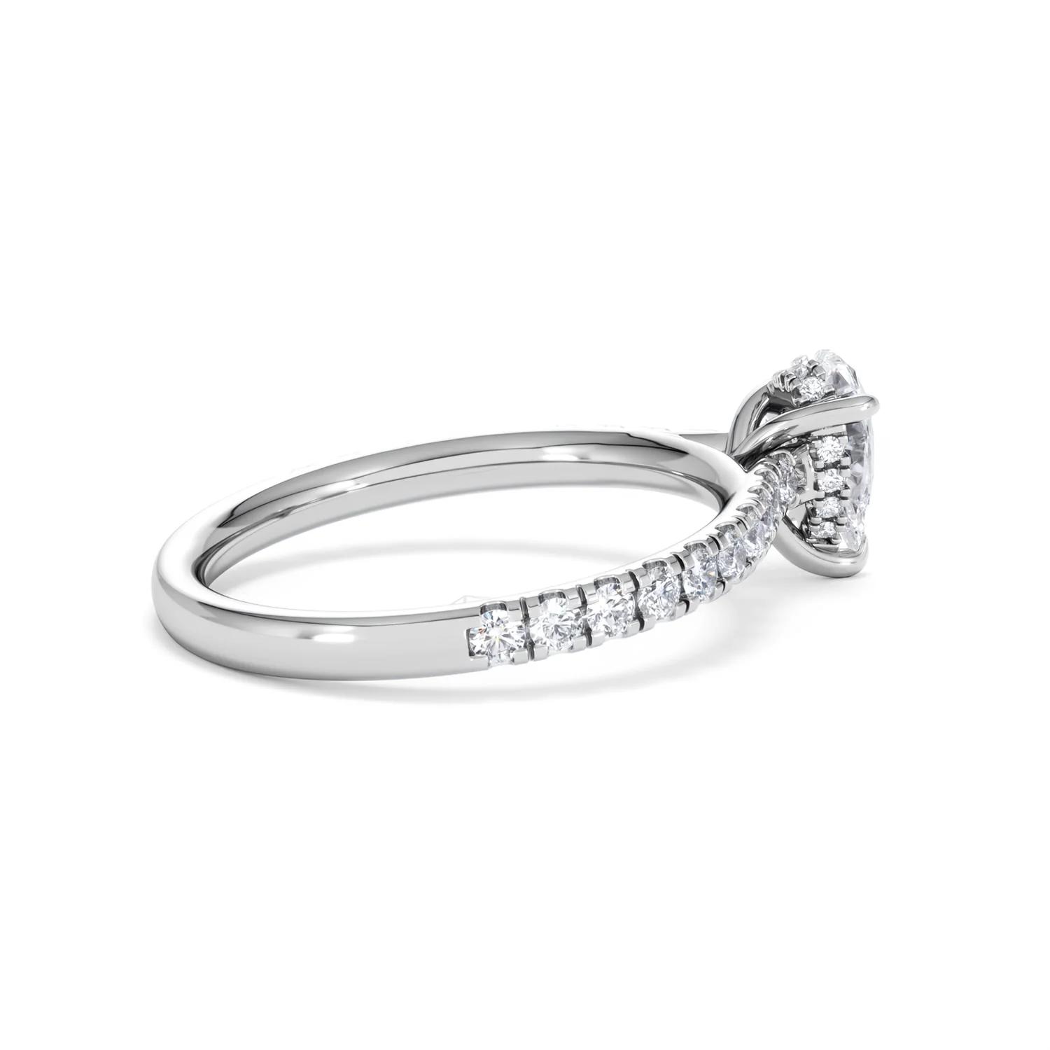 Amora Pear 0.97ct Hidden Halo Lab Diamond Engagement Ring With Side Stones Set in 18K White Gold - Image 33