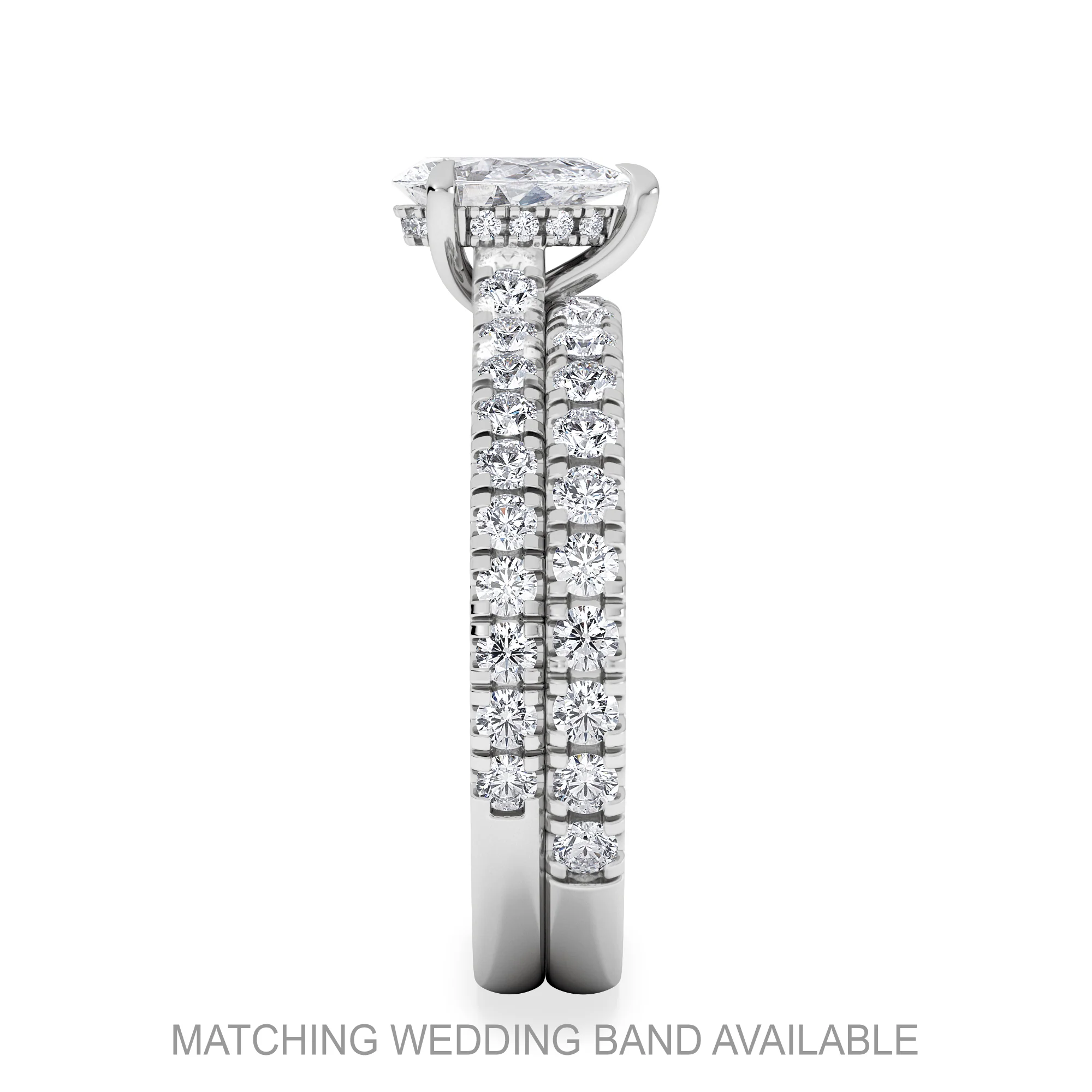 Amora Pear 0.97ct Hidden Halo Lab Diamond Engagement Ring With Side Stones Set in 18K White Gold - Image 5