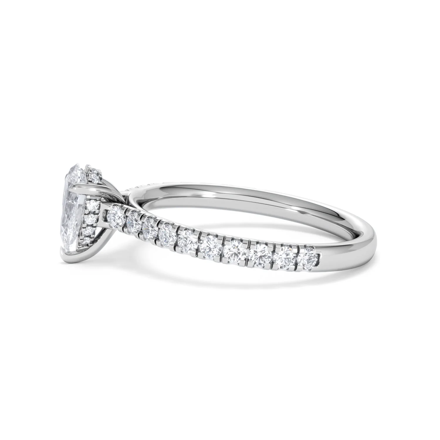 Amora Pear 0.97ct Hidden Halo Lab Diamond Engagement Ring With Side Stones Set in 18K White Gold - Image 70