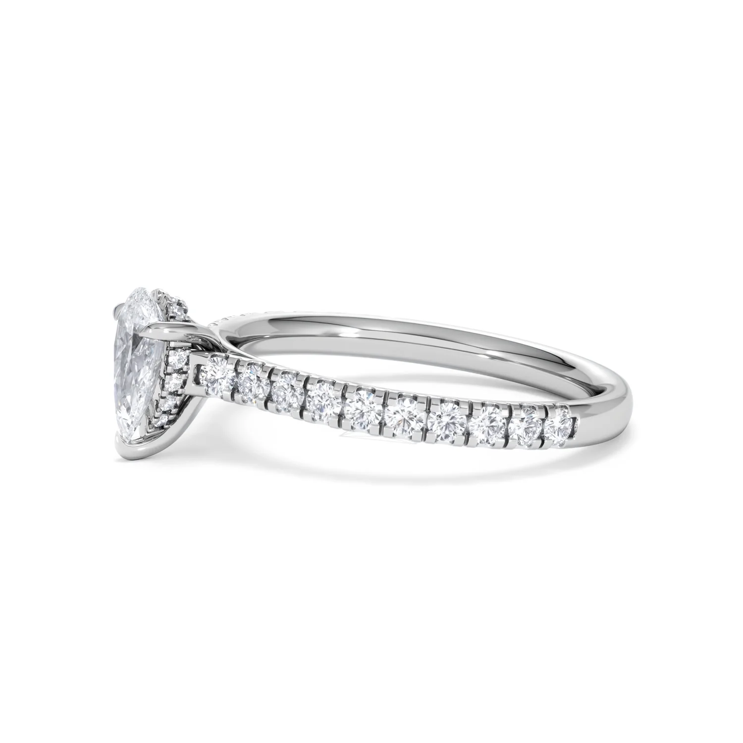 Amora Pear 0.97ct Hidden Halo Lab Diamond Engagement Ring With Side Stones Set in 18K White Gold - Image 73