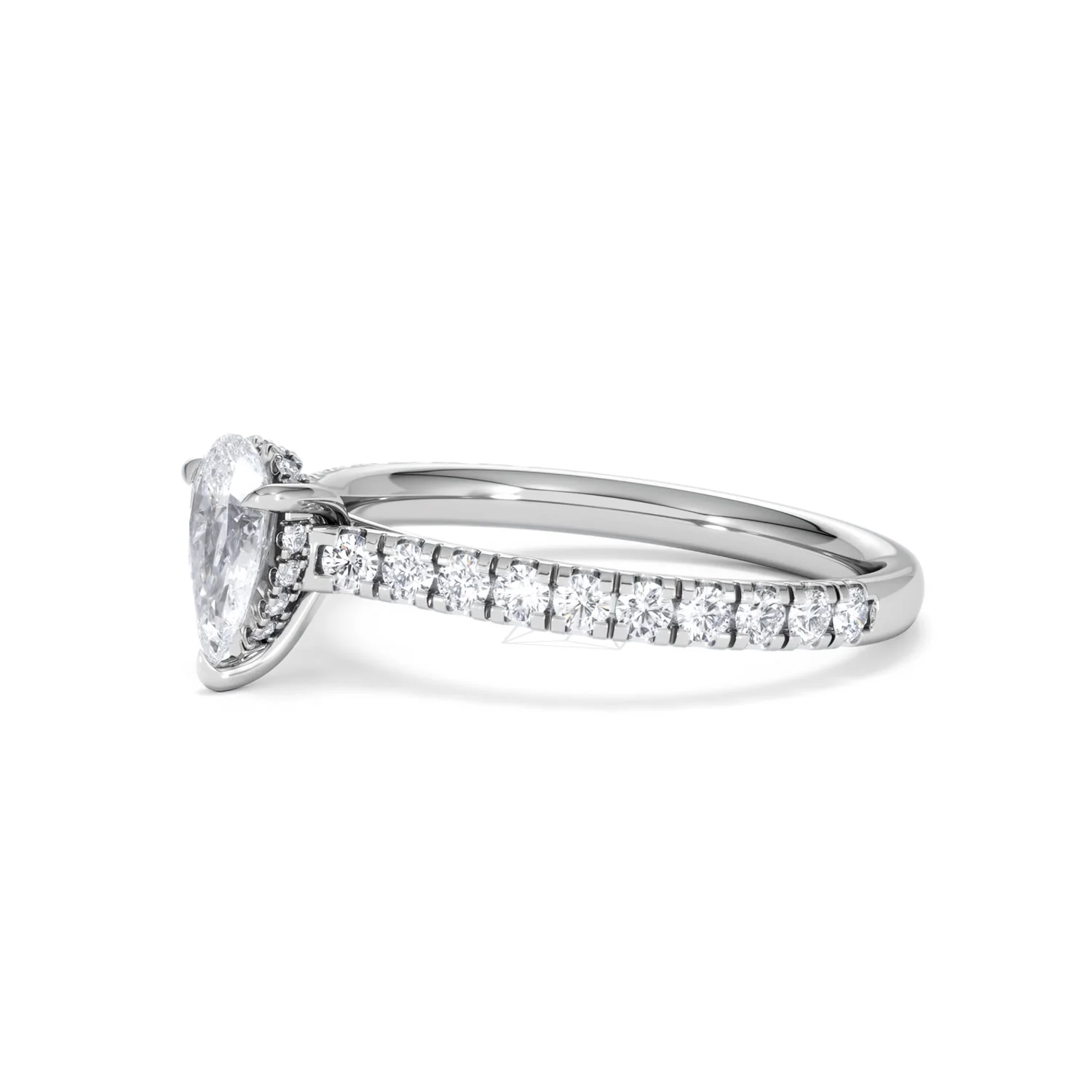 Amora Pear 0.97ct Hidden Halo Lab Diamond Engagement Ring With Side Stones Set in 18K White Gold - Image 75