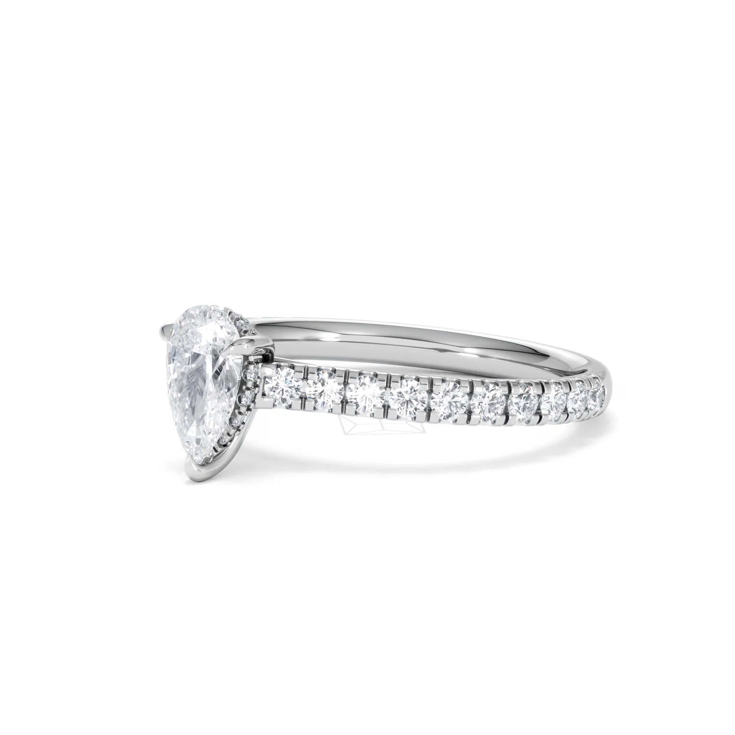Amora Pear 0.97ct Hidden Halo Lab Diamond Engagement Ring With Side Stones Set in 18K White Gold - Image 79
