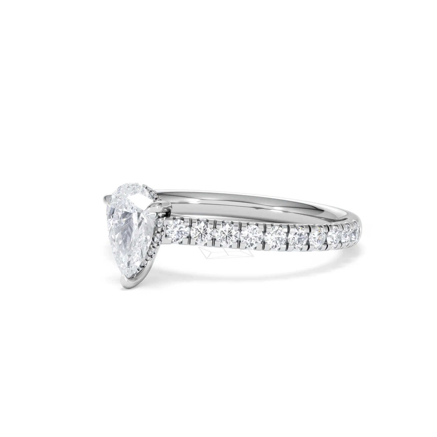 Amora Pear 0.97ct Hidden Halo Lab Diamond Engagement Ring With Side Stones Set in 18K White Gold - Image 80