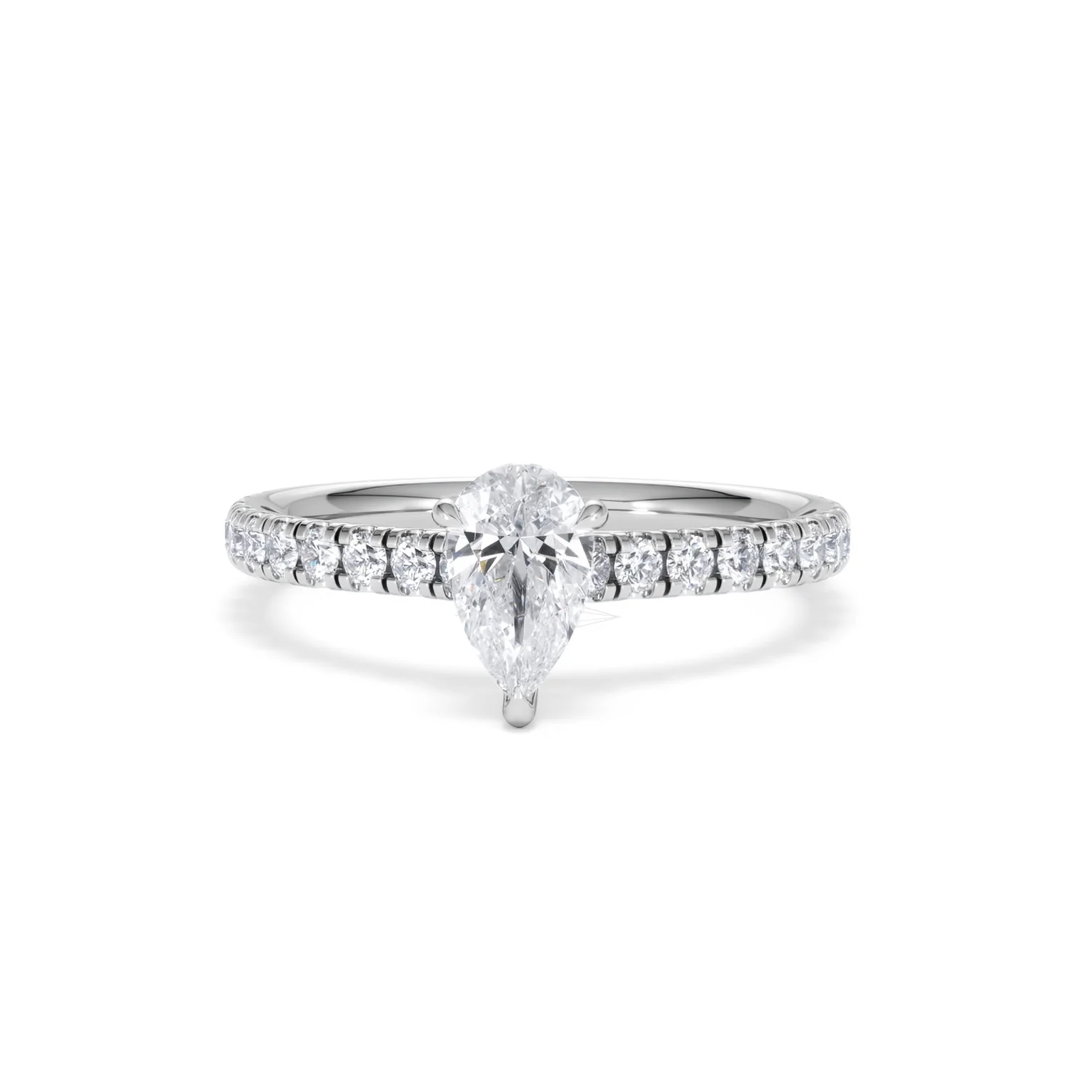 Amora Pear 0.97ct Hidden Halo Lab Diamond Engagement Ring With Side Stones Set in 18K White Gold - Image 87