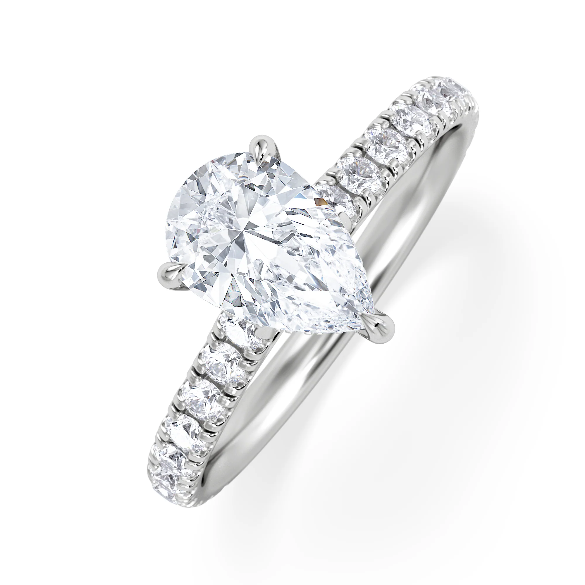 Amora Pear 1.47ct Hidden Halo Lab Diamond Engagement Ring With Side Stones Set in Platinum