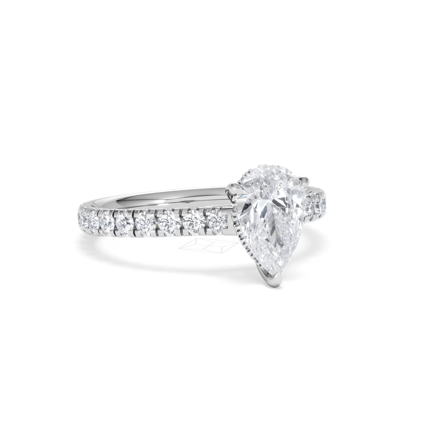 Amora Pear 1.47ct Hidden Halo Lab Diamond Engagement Ring With Side Stones Set in Platinum - Image 13
