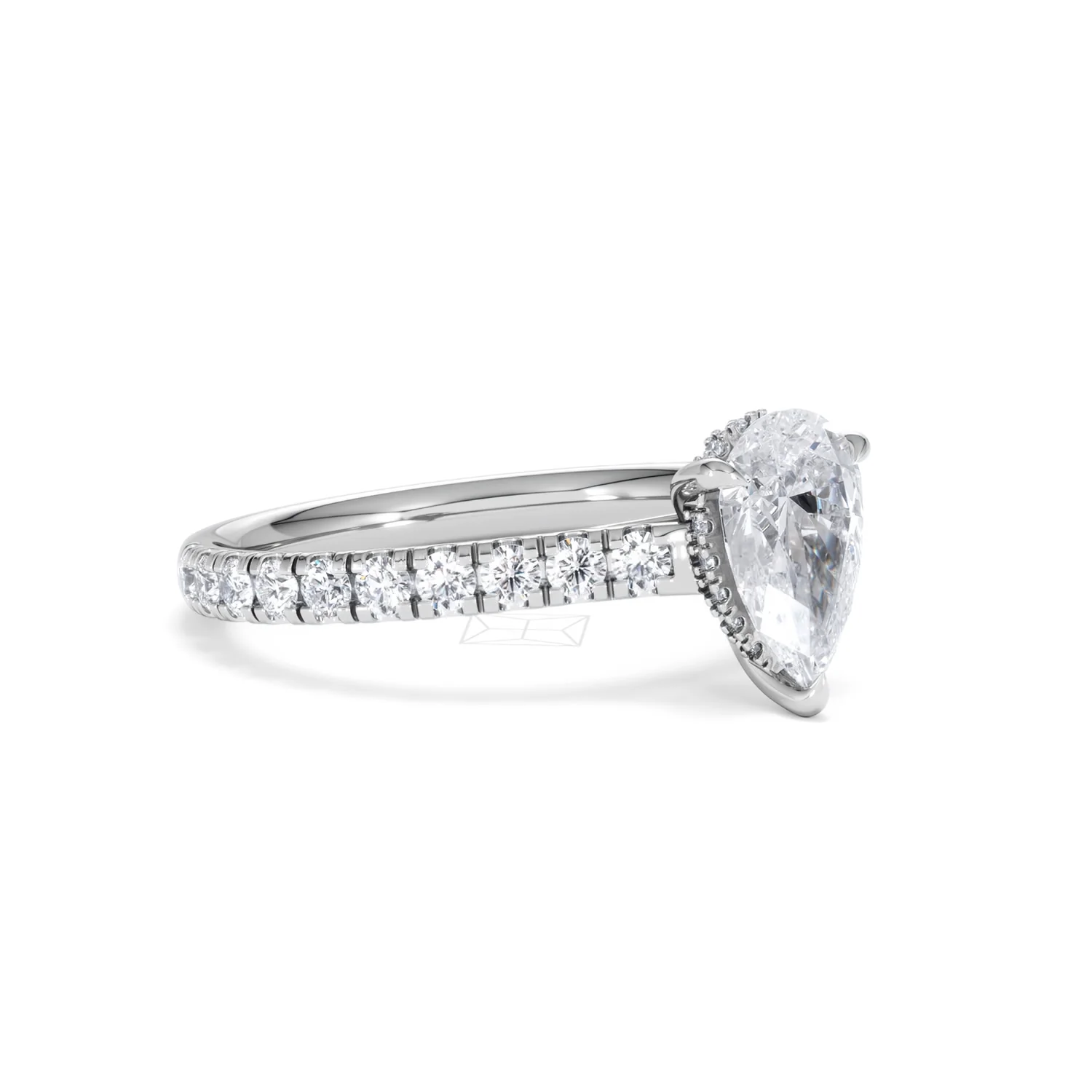 Amora Pear 1.47ct Hidden Halo Lab Diamond Engagement Ring With Side Stones Set in Platinum - Image 17