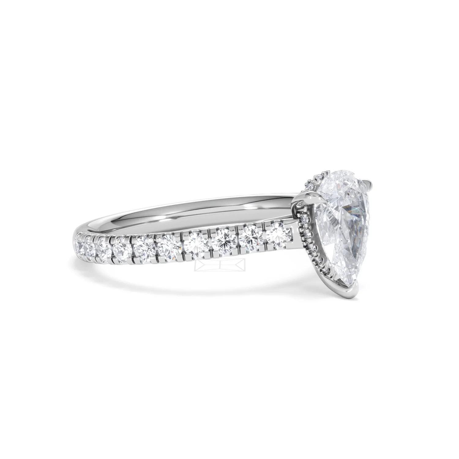 Amora Pear 1.47ct Hidden Halo Lab Diamond Engagement Ring With Side Stones Set in Platinum - Image 18