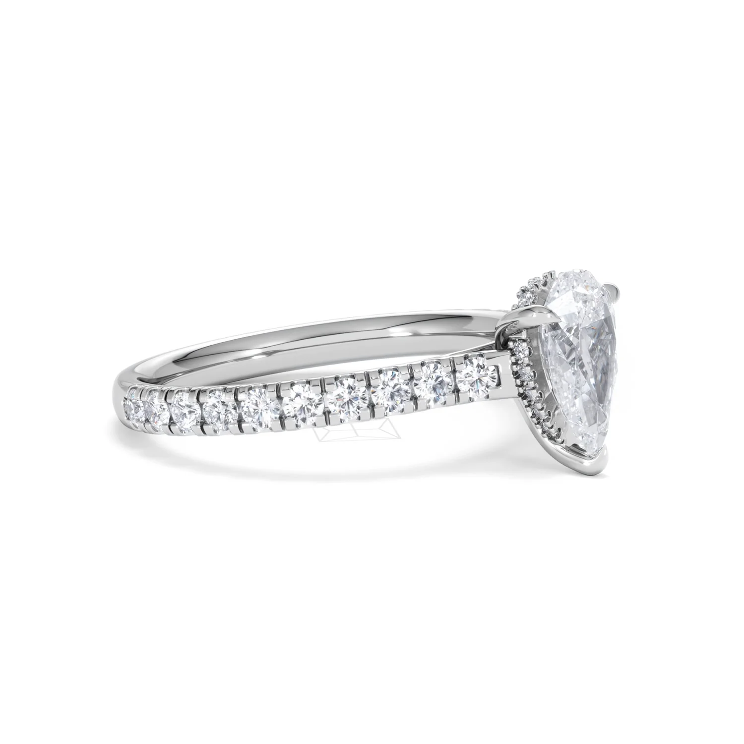 Amora Pear 1.47ct Hidden Halo Lab Diamond Engagement Ring With Side Stones Set in Platinum - Image 20