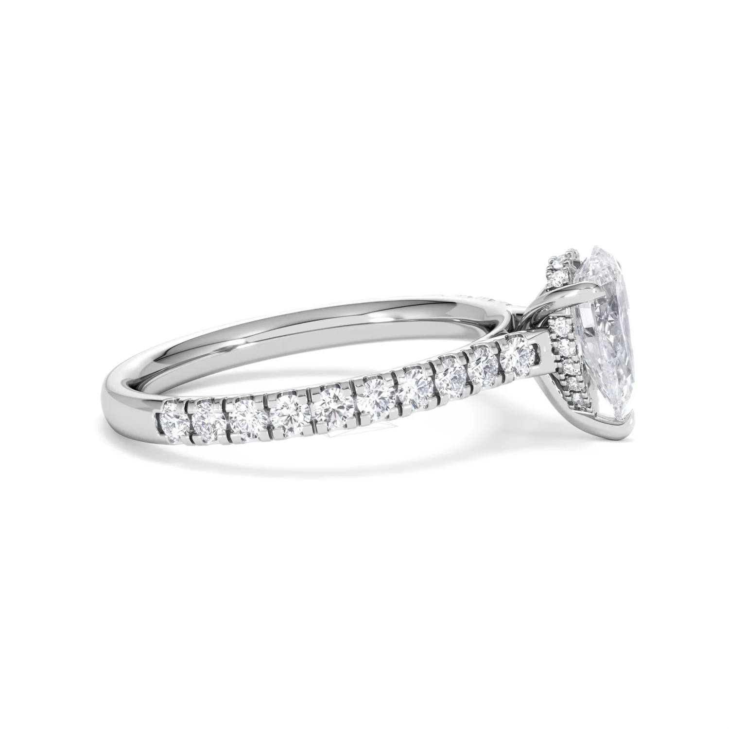 Amora Pear 1.47ct Hidden Halo Lab Diamond Engagement Ring With Side Stones Set in Platinum - Image 25
