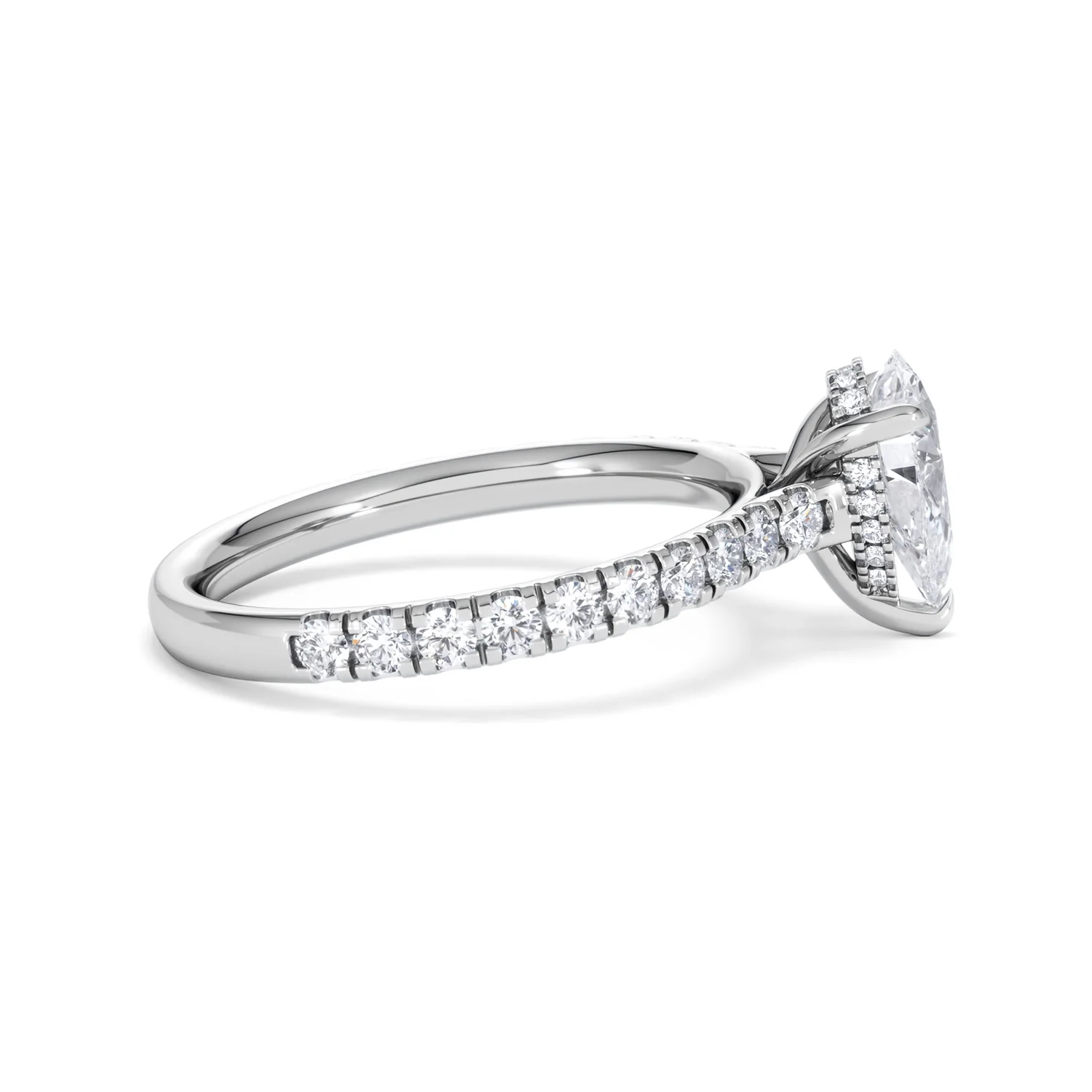 Amora Pear 1.47ct Hidden Halo Lab Diamond Engagement Ring With Side Stones Set in Platinum - Image 28