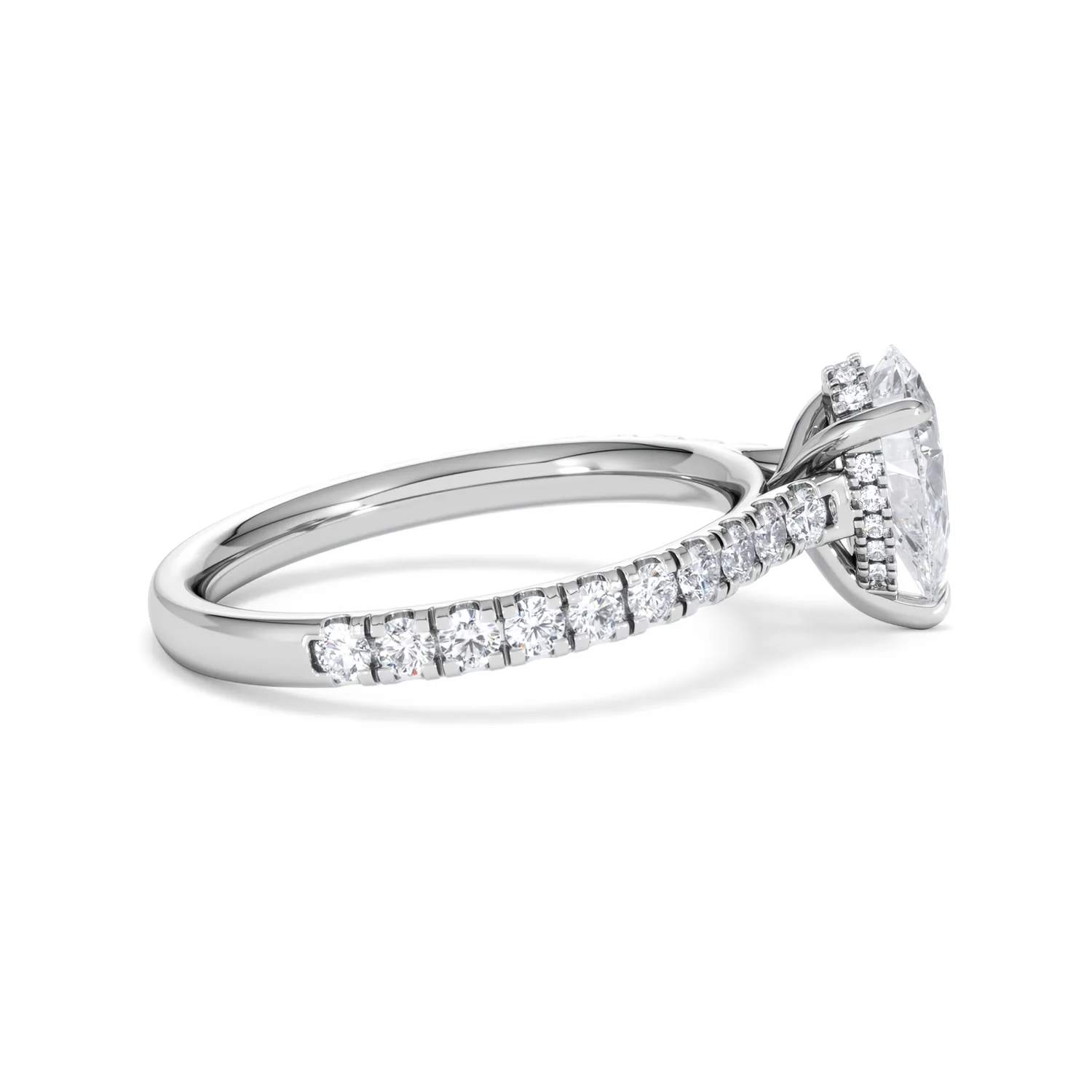 Amora Pear 1.47ct Hidden Halo Lab Diamond Engagement Ring With Side Stones Set in Platinum - Image 29