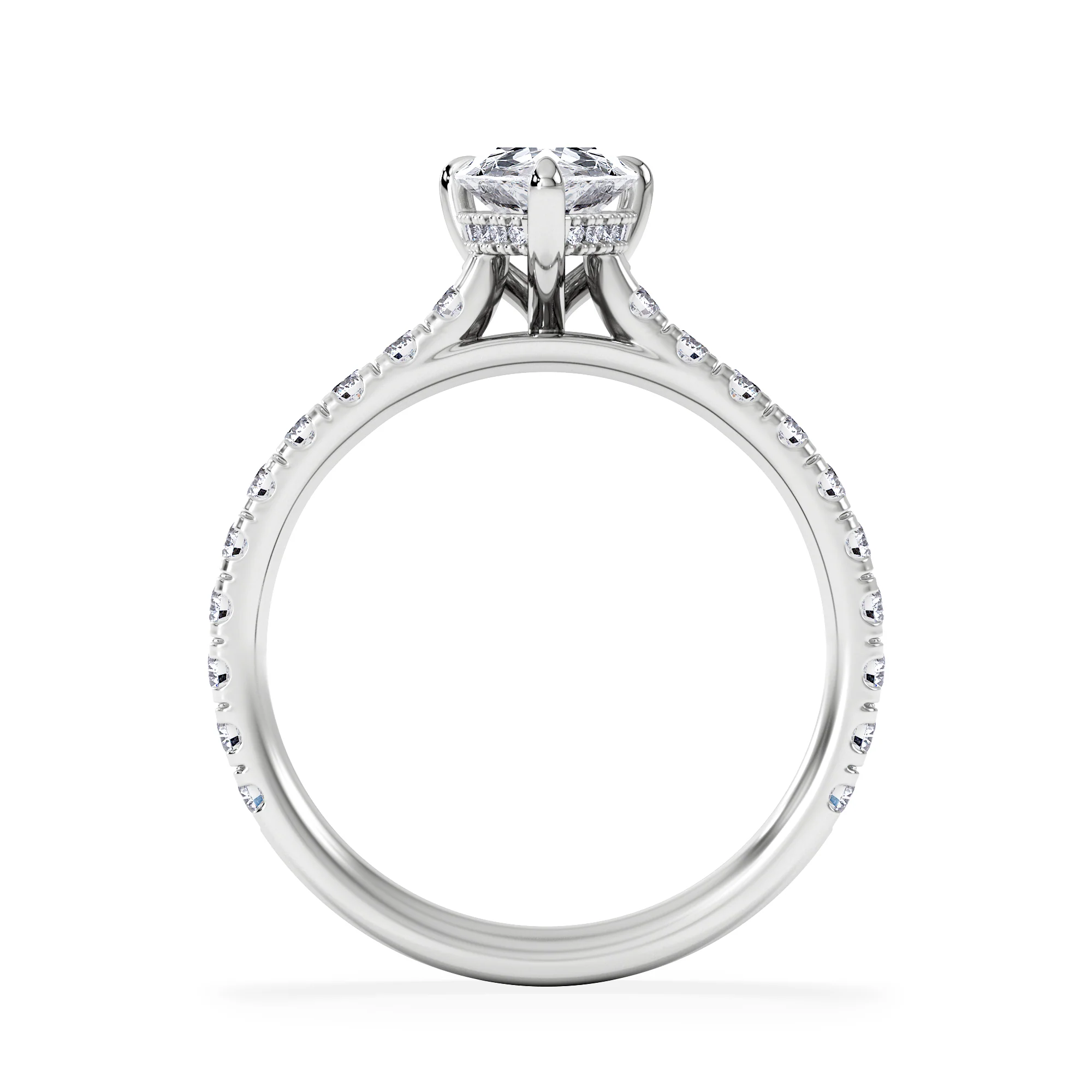 Amora Pear 1.47ct Hidden Halo Lab Diamond Engagement Ring With Side Stones Set in Platinum - Image 3