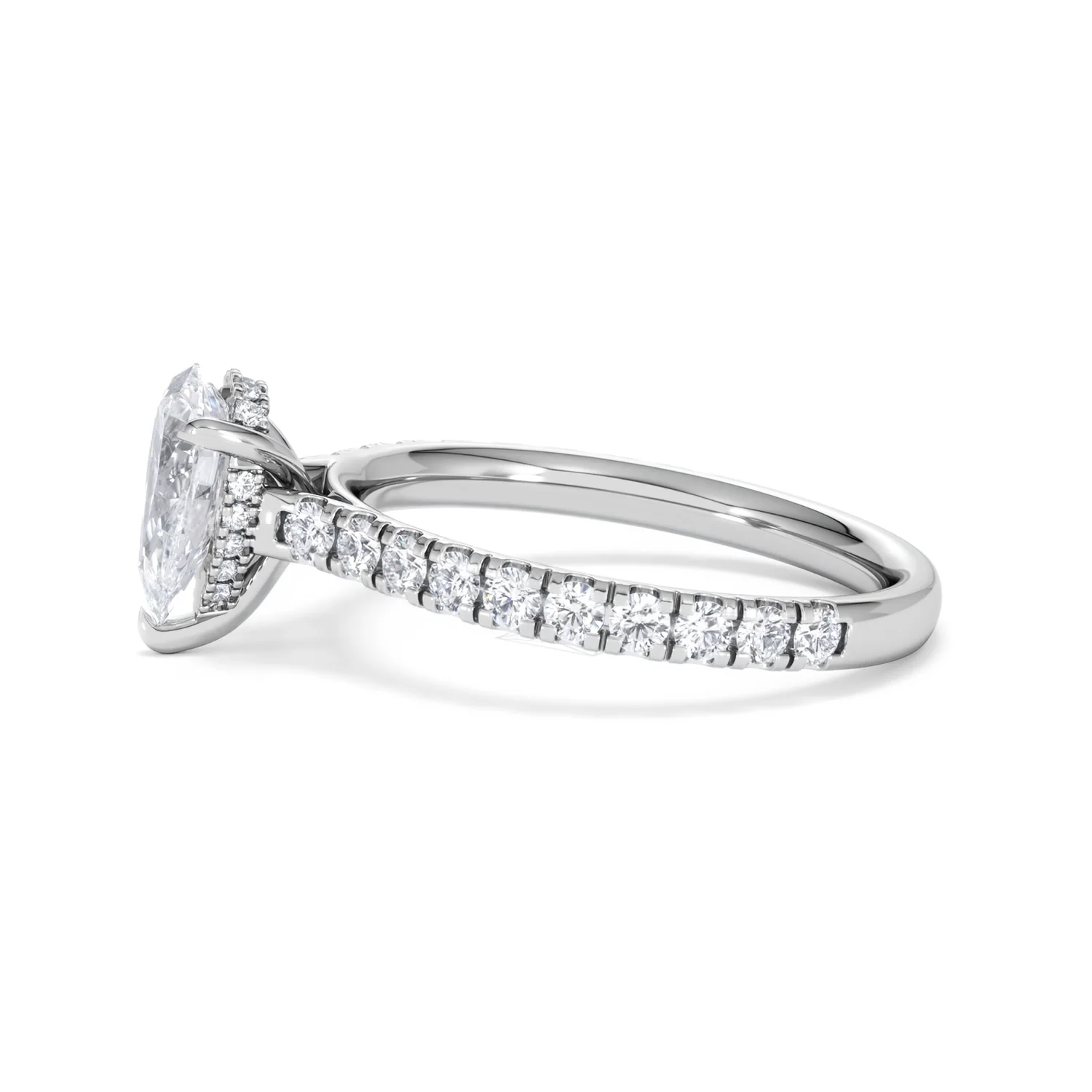 Amora Pear 1.47ct Hidden Halo Lab Diamond Engagement Ring With Side Stones Set in Platinum - Image 70