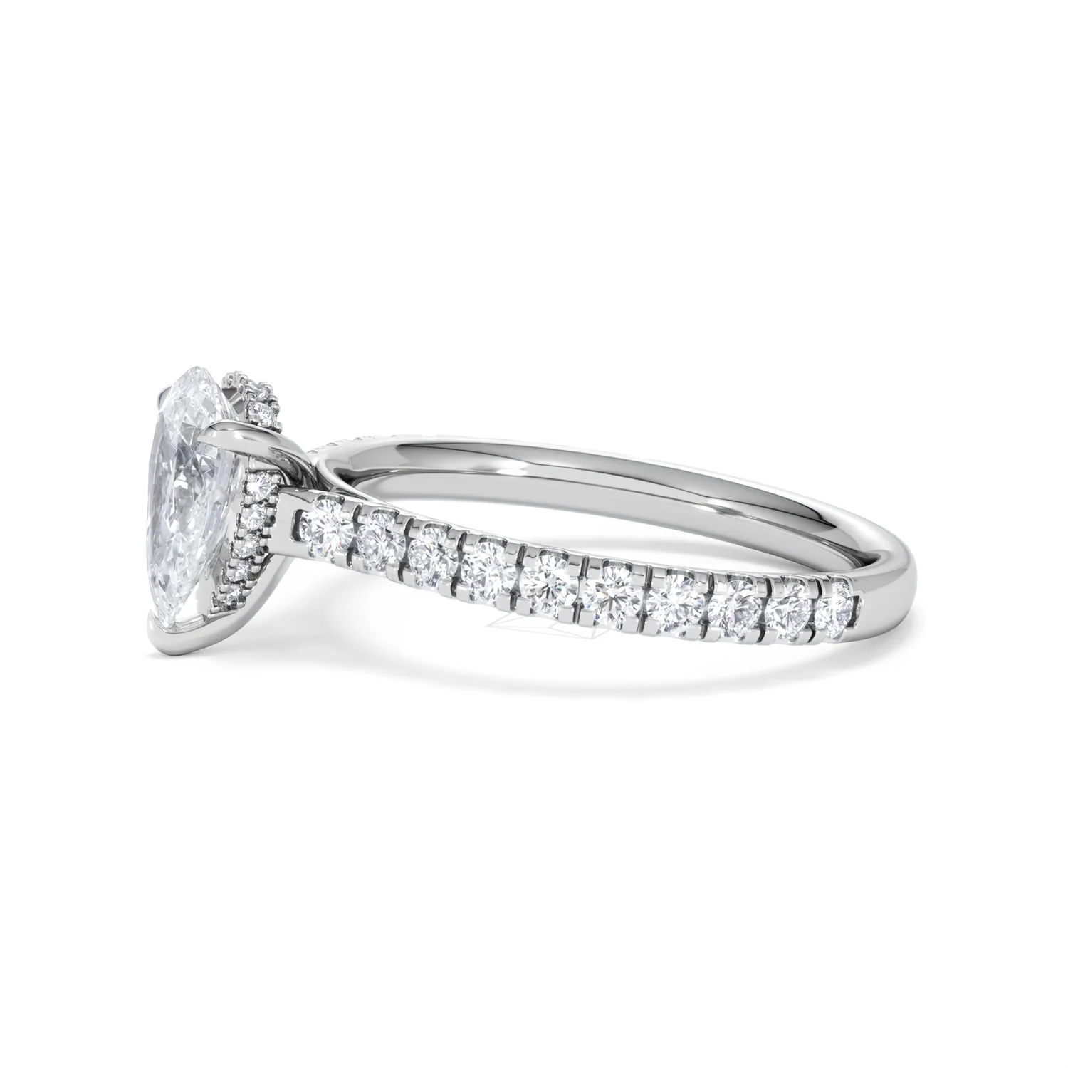Amora Pear 1.47ct Hidden Halo Lab Diamond Engagement Ring With Side Stones Set in Platinum - Image 72