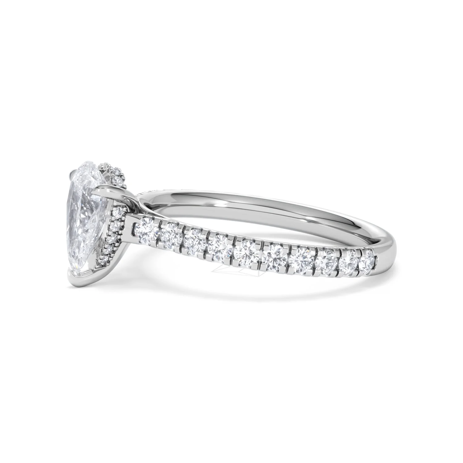 Amora Pear 1.47ct Hidden Halo Lab Diamond Engagement Ring With Side Stones Set in Platinum - Image 73