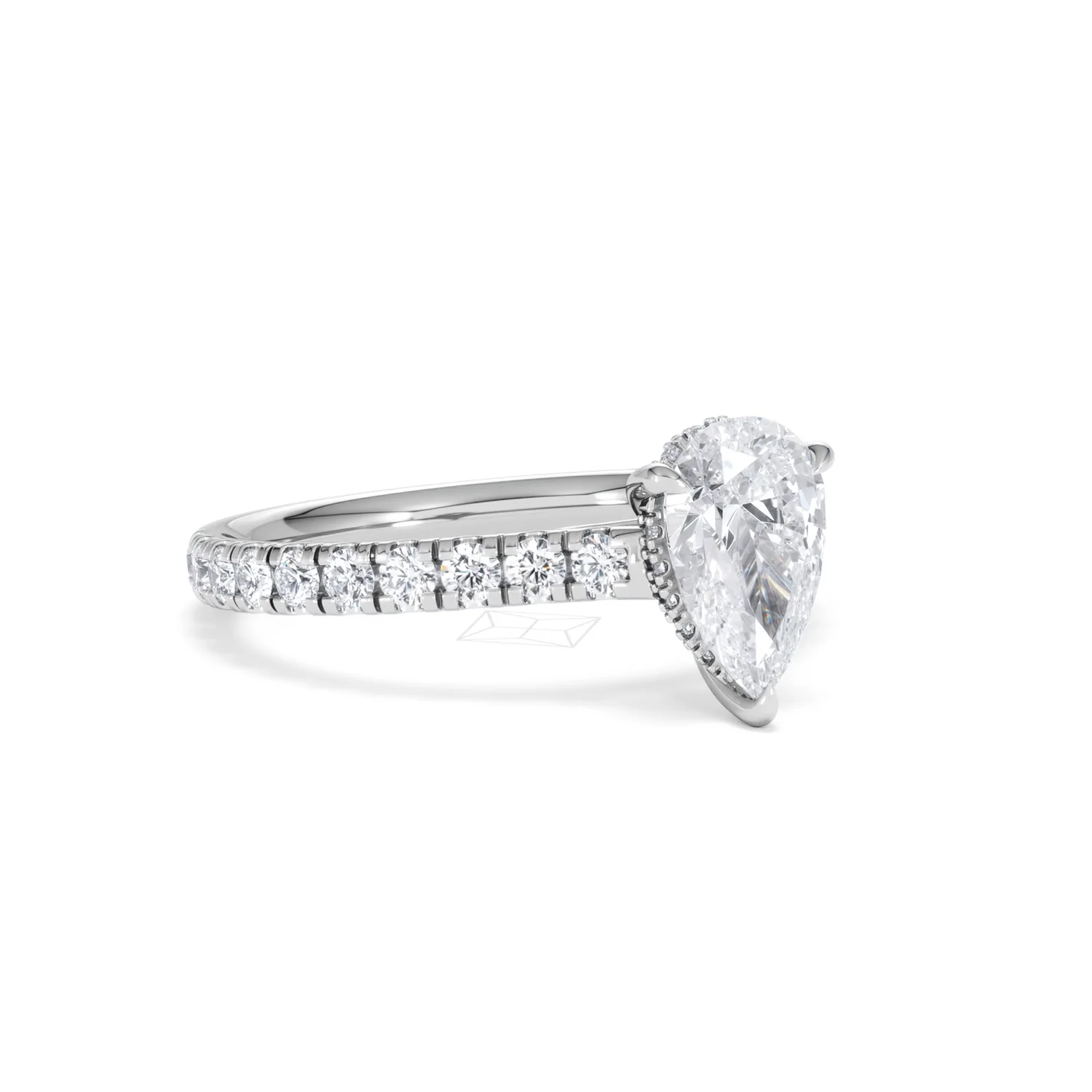 Amora Pear 1.47ct Hidden Halo Lab Diamond Engagement Ring With Side Stones Set in 18K White Gold - Image 15