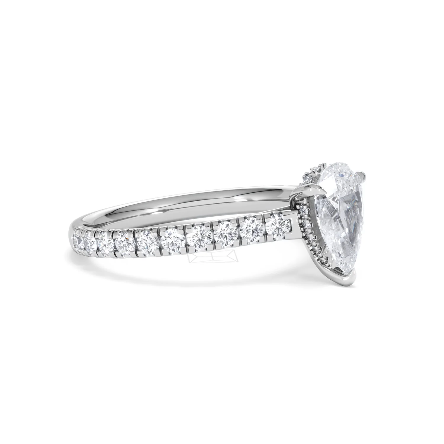 Amora Pear 1.47ct Hidden Halo Lab Diamond Engagement Ring With Side Stones Set in 18K White Gold - Image 19