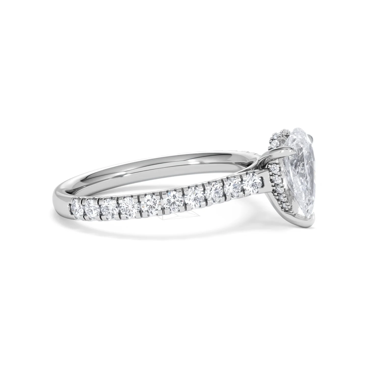 Amora Pear 1.47ct Hidden Halo Lab Diamond Engagement Ring With Side Stones Set in 18K White Gold - Image 23