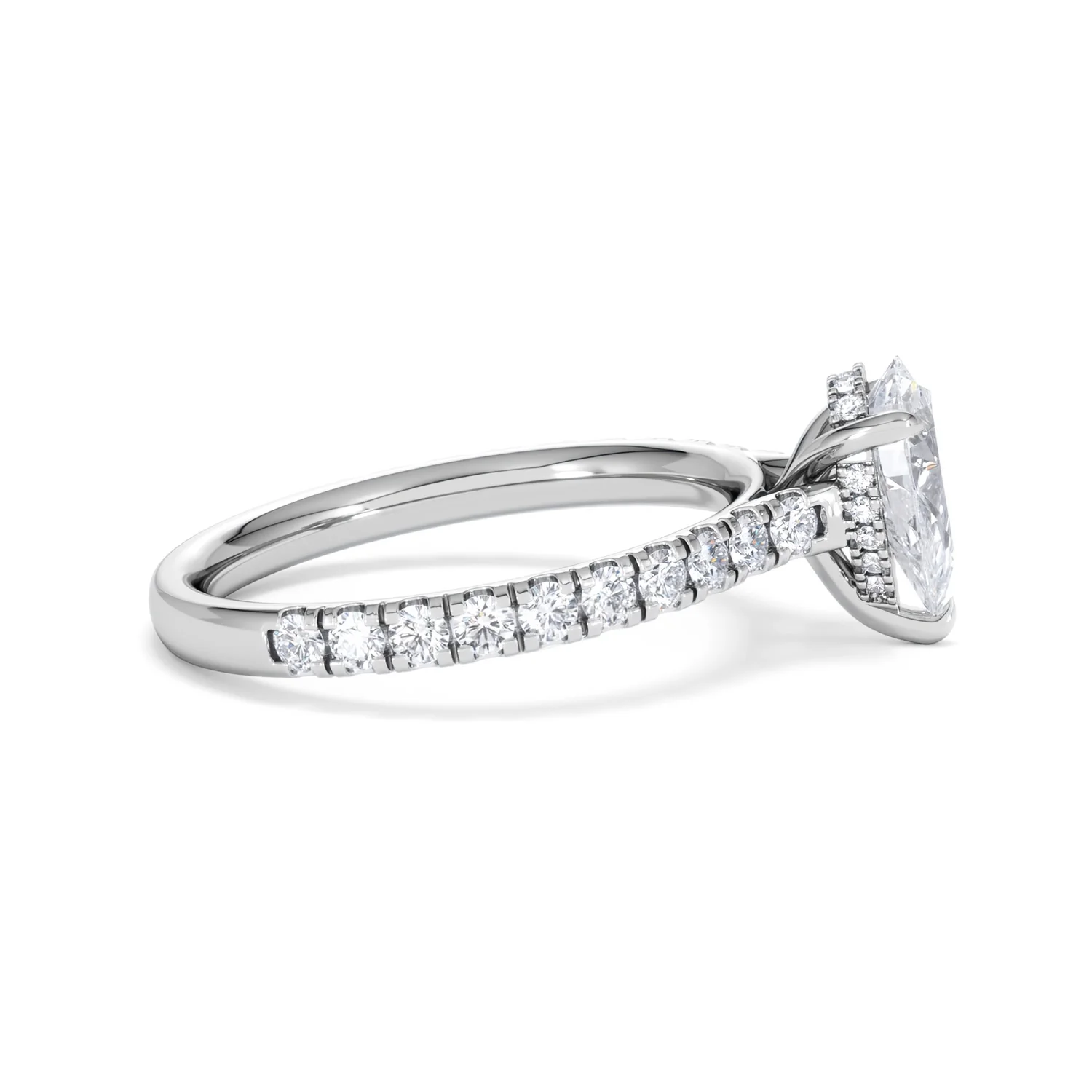 Amora Pear 1.47ct Hidden Halo Lab Diamond Engagement Ring With Side Stones Set in 18K White Gold - Image 27